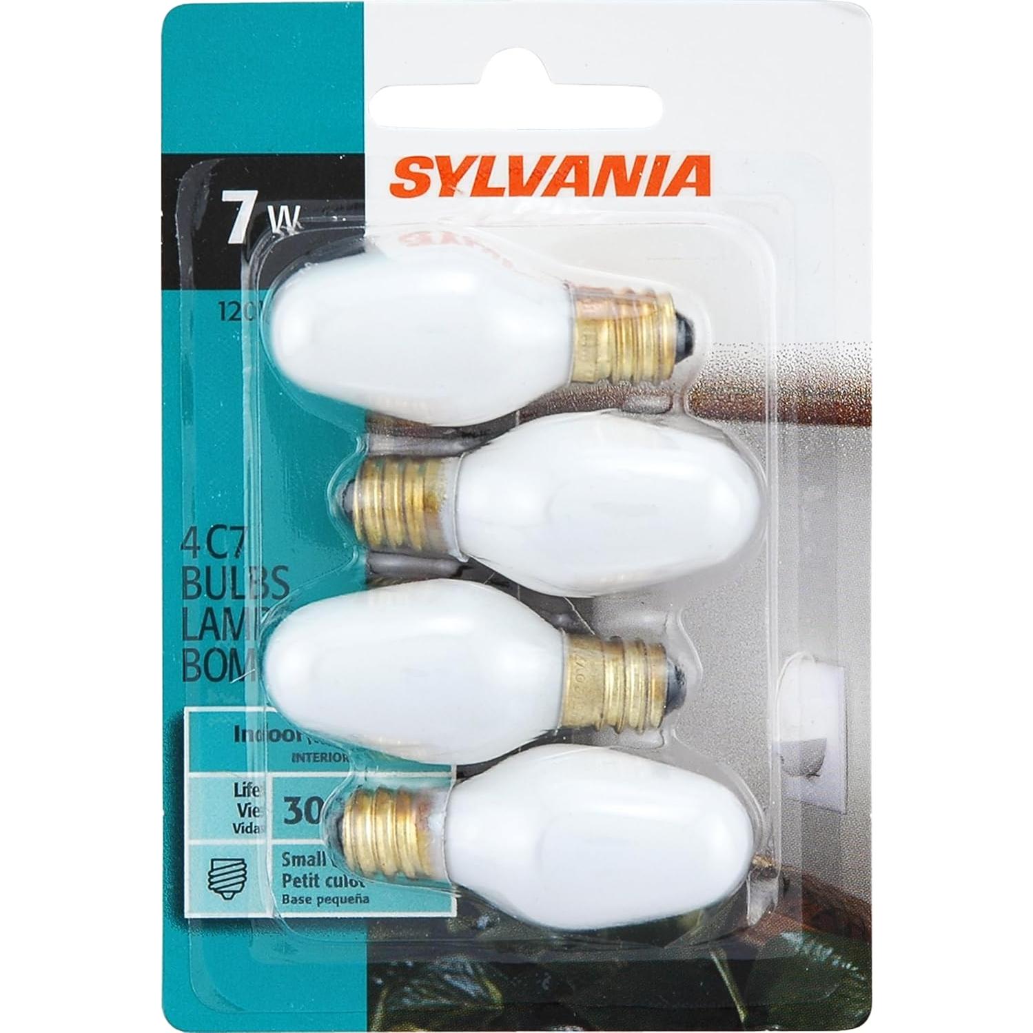 Bombilla C7 Incandescente 7W SYLVANIA Esmerilada 4 Unidades