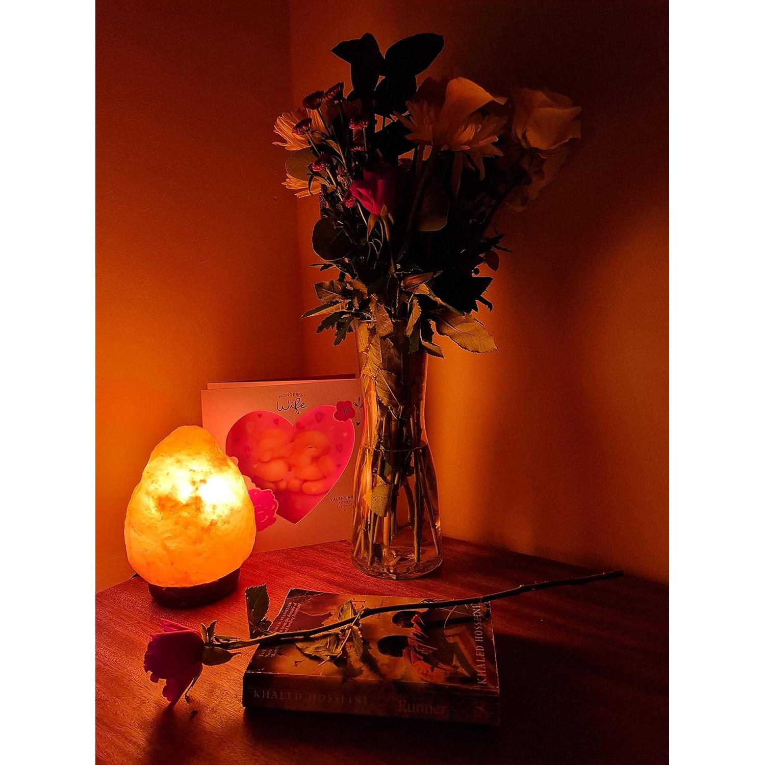 Needs&Gifts Himalayan Salt Lamp, Natural Crystal Rock Lamp Pink Light, Hand Crafted Wooden Base Direct from Foothills of The Himalayas Home Decor, Dimmable lamp Pinkish-orange 4-7LB (N23)