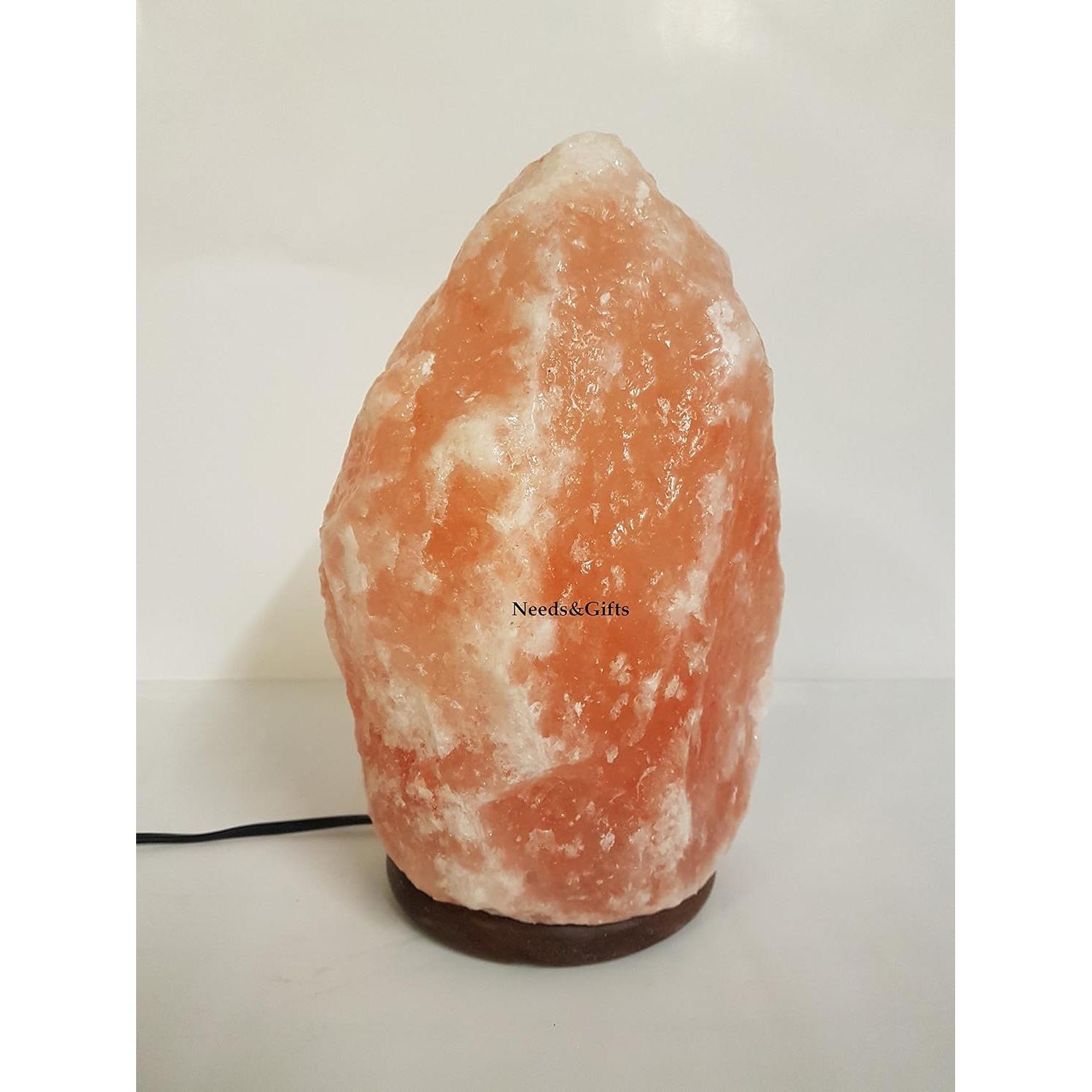 Needs&Gifts Himalayan Salt Lamp, Natural Crystal Rock Lamp Pink Light, Hand Crafted Wooden Base Direct from Foothills of The Himalayas Home Decor, Dimmable lamp Pinkish-orange 4-7LB (N23)