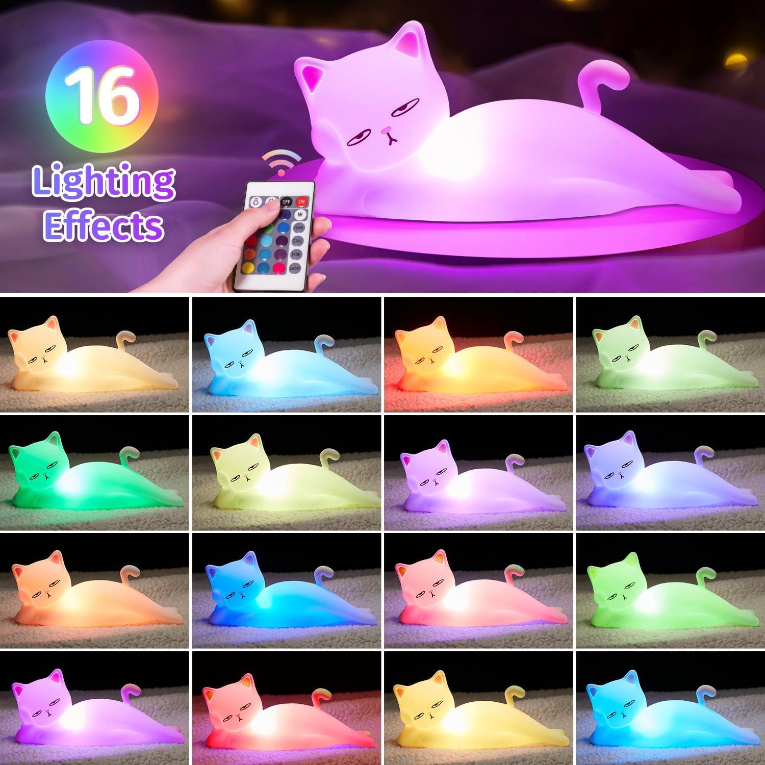 Lámpara de Noche Mubarek Gato 16 Colores Recargable USB