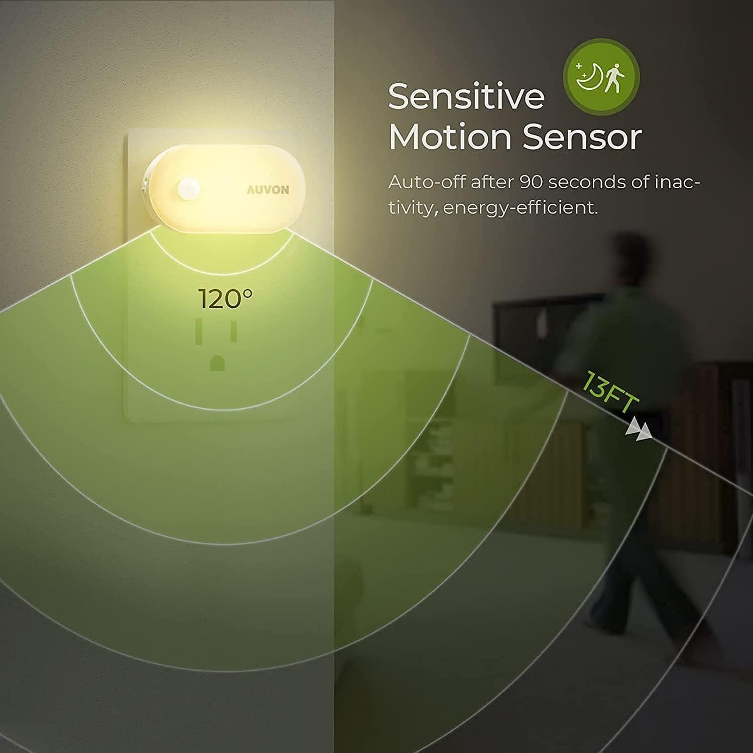 AUVON Luz Nocturna Enchufable LED 120 Lúmenes con Sensor