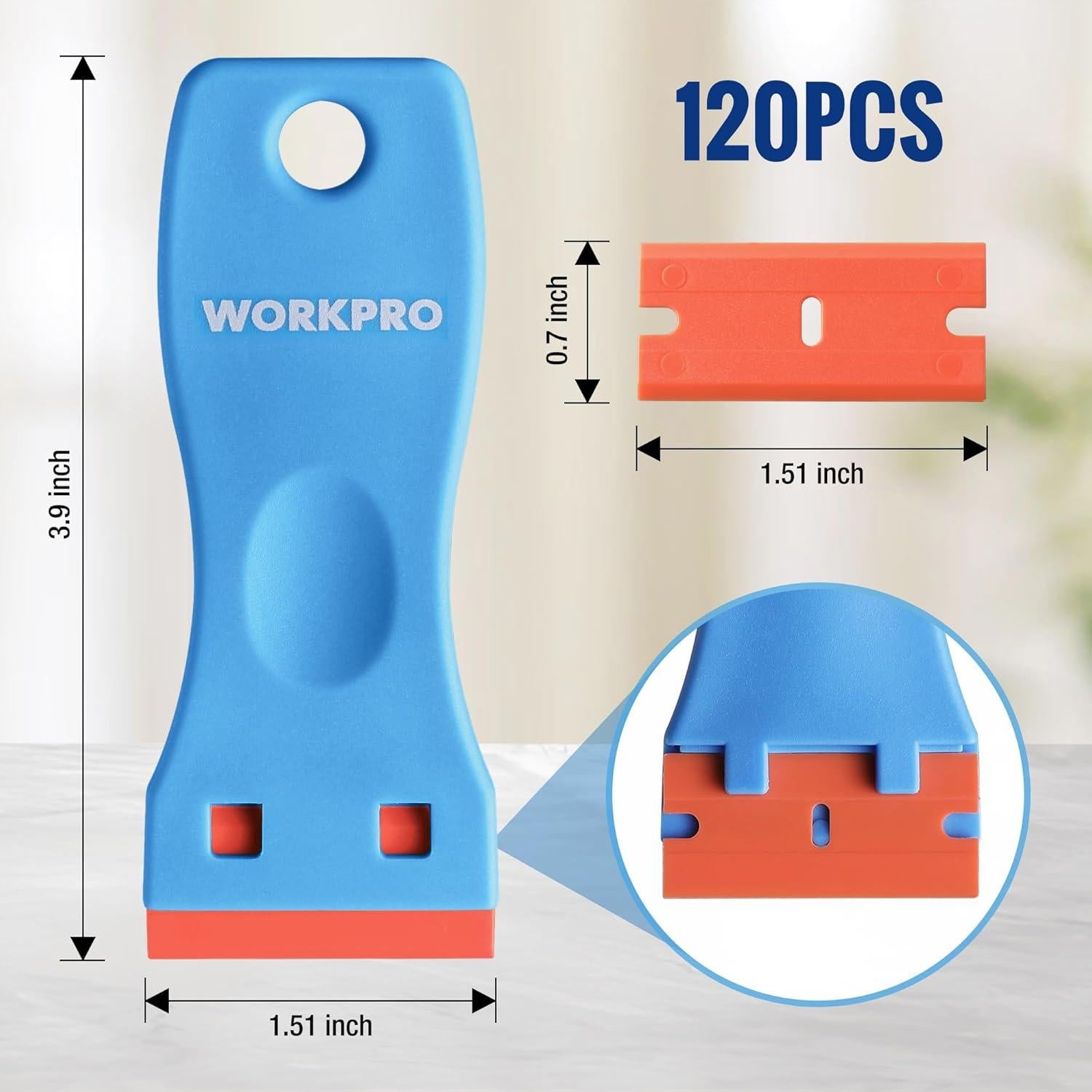 WORKPRO Raspador de Cuchillas de Plástico 3 Piezas 120 Cuchillas
