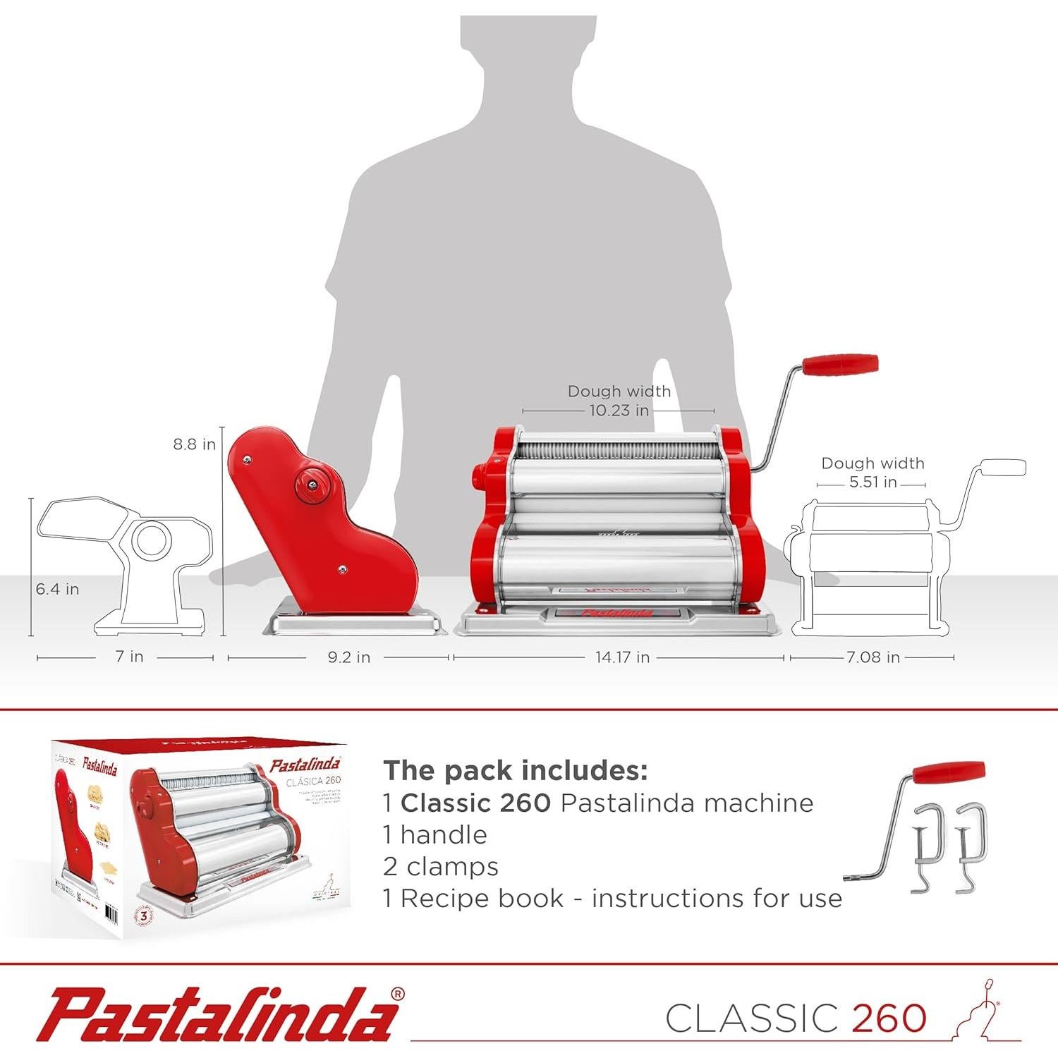 MAQUINA DE PASTA PASTALINDA Classic 26 cm, 9 posiciones, Manual
