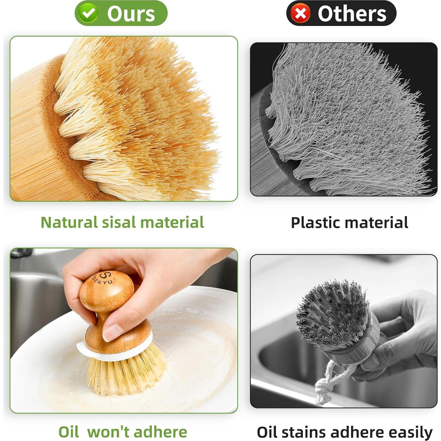 Cepillo de Platos SUBEKYU de Bambú con Dispensador y Raspador