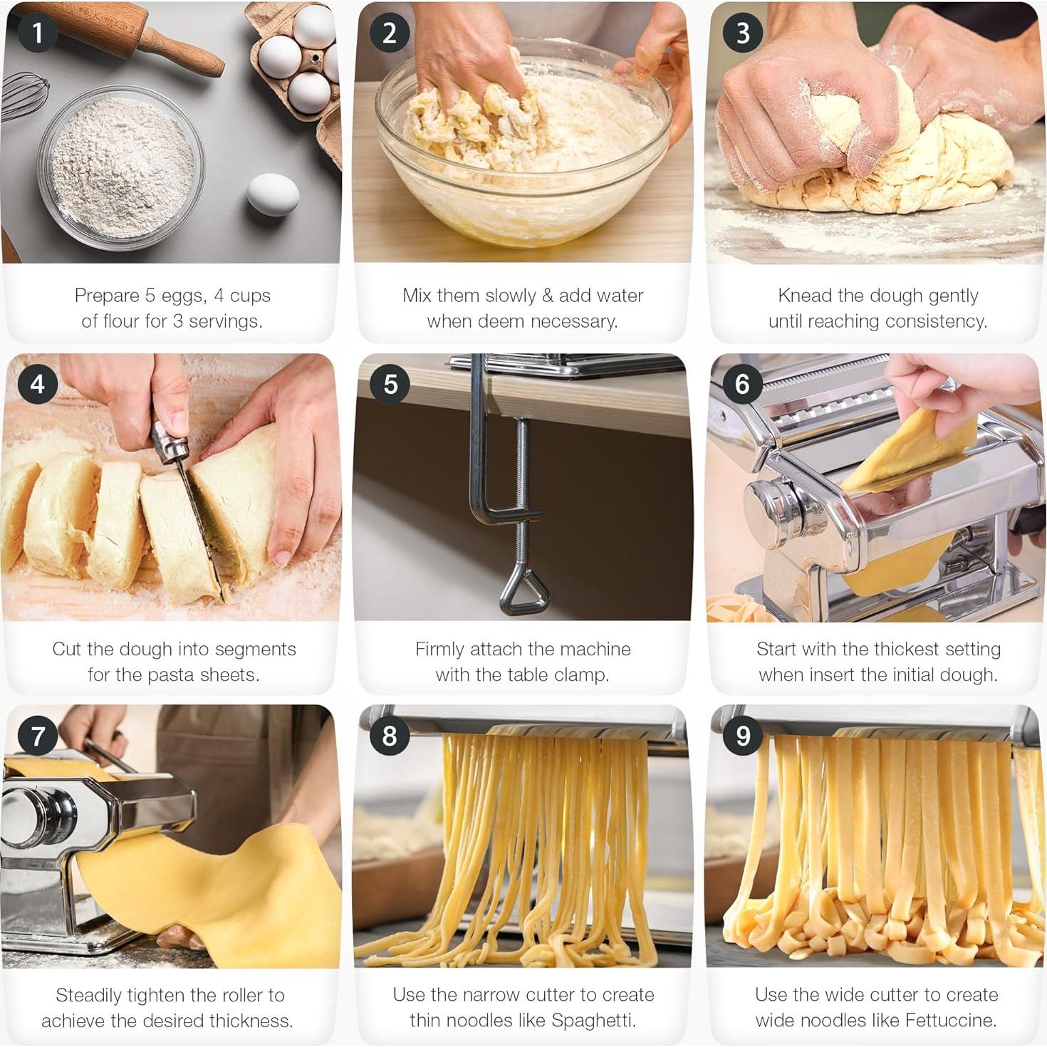 Máquina de Pasta ISILER 2 en 1 con 9 Grosor Ajustable