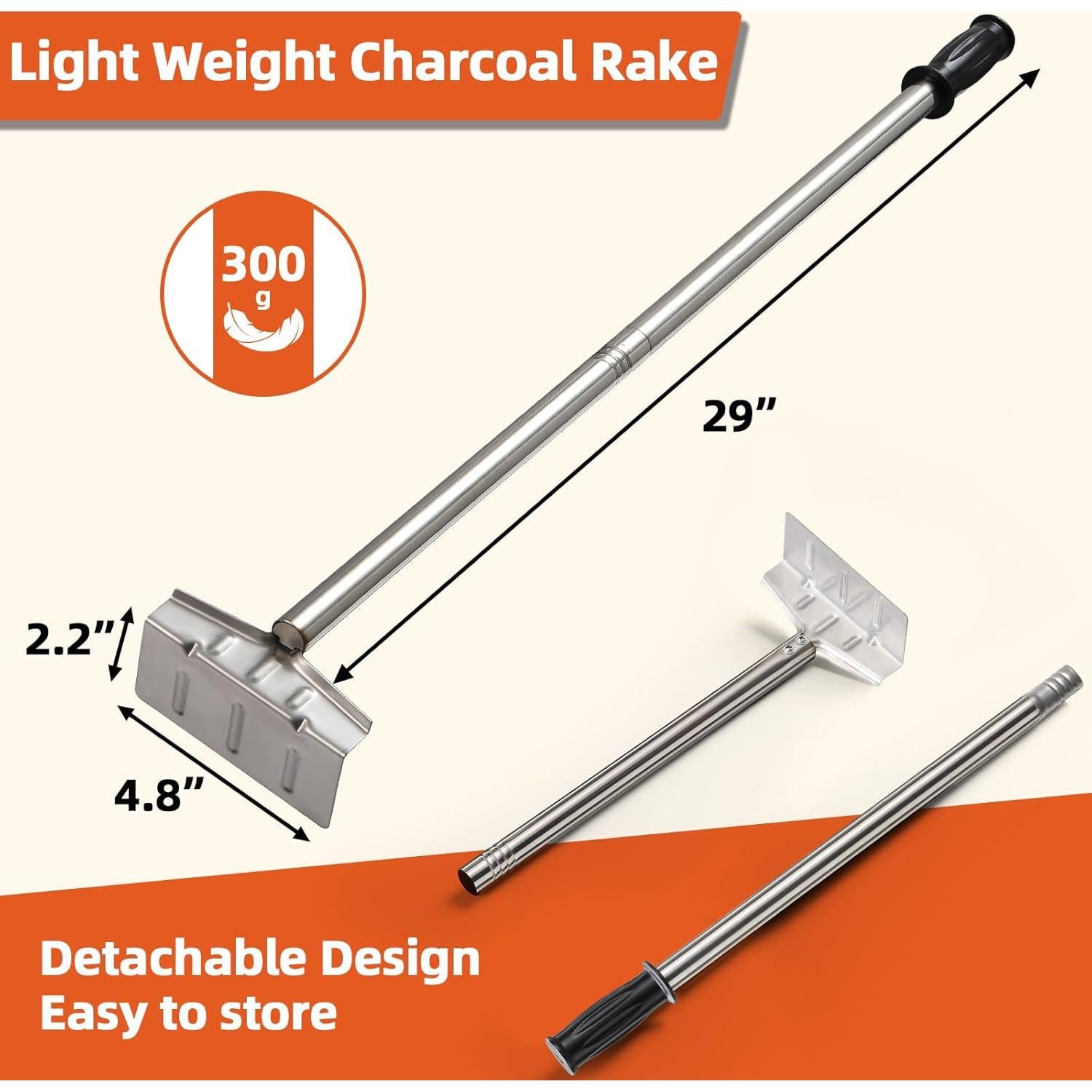 Rastrillo de Carbón BBQ Dakepole 73,66 cm Acero Inoxidable