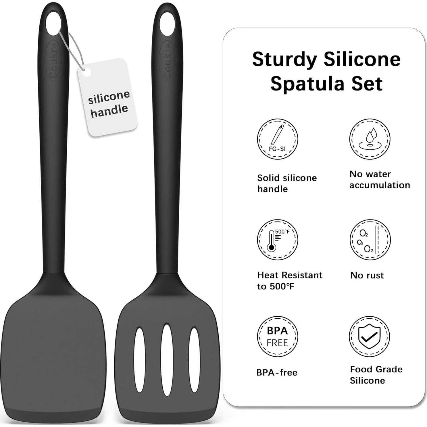 Conjunto de Espátulas de Silicona Coukre 2 Piezas Negro