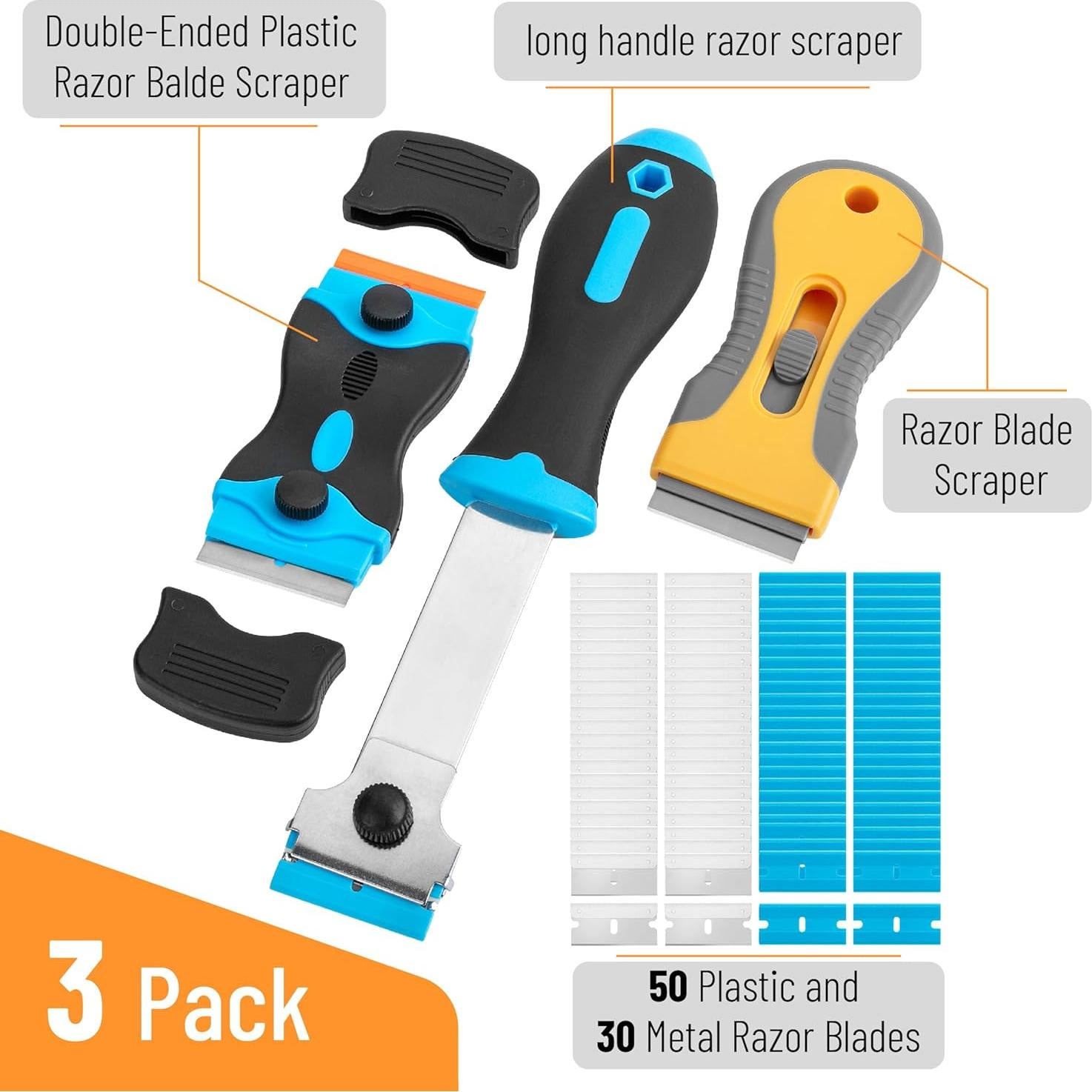 Juego de raspadores Bates con 50 cuchillas plásticas y 30 metálicas