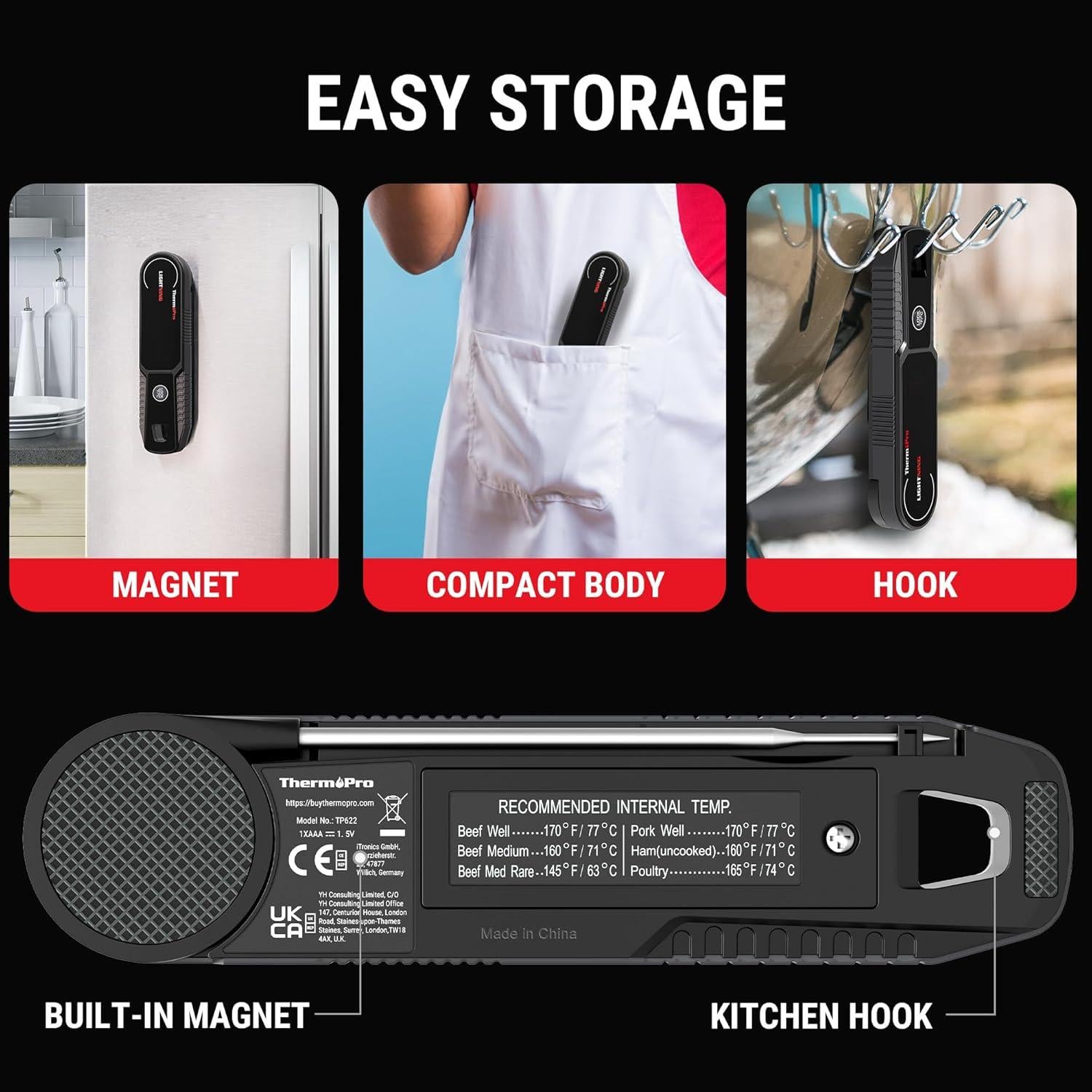 Termómetro de carne ThermoPro TP622 lectura instantánea 1s