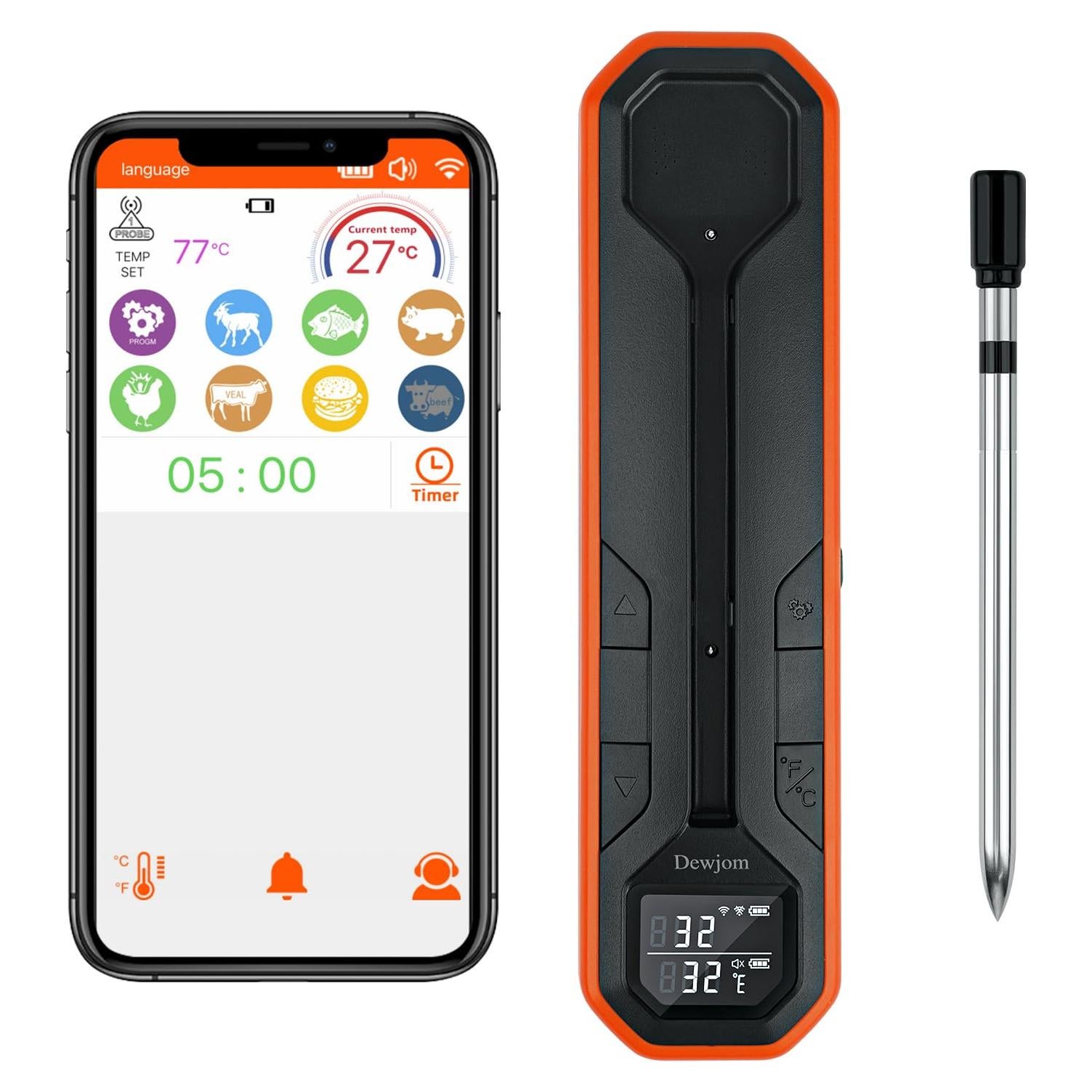 Termómetro de Carne Inalámbrico Dewjom con App - 152 m