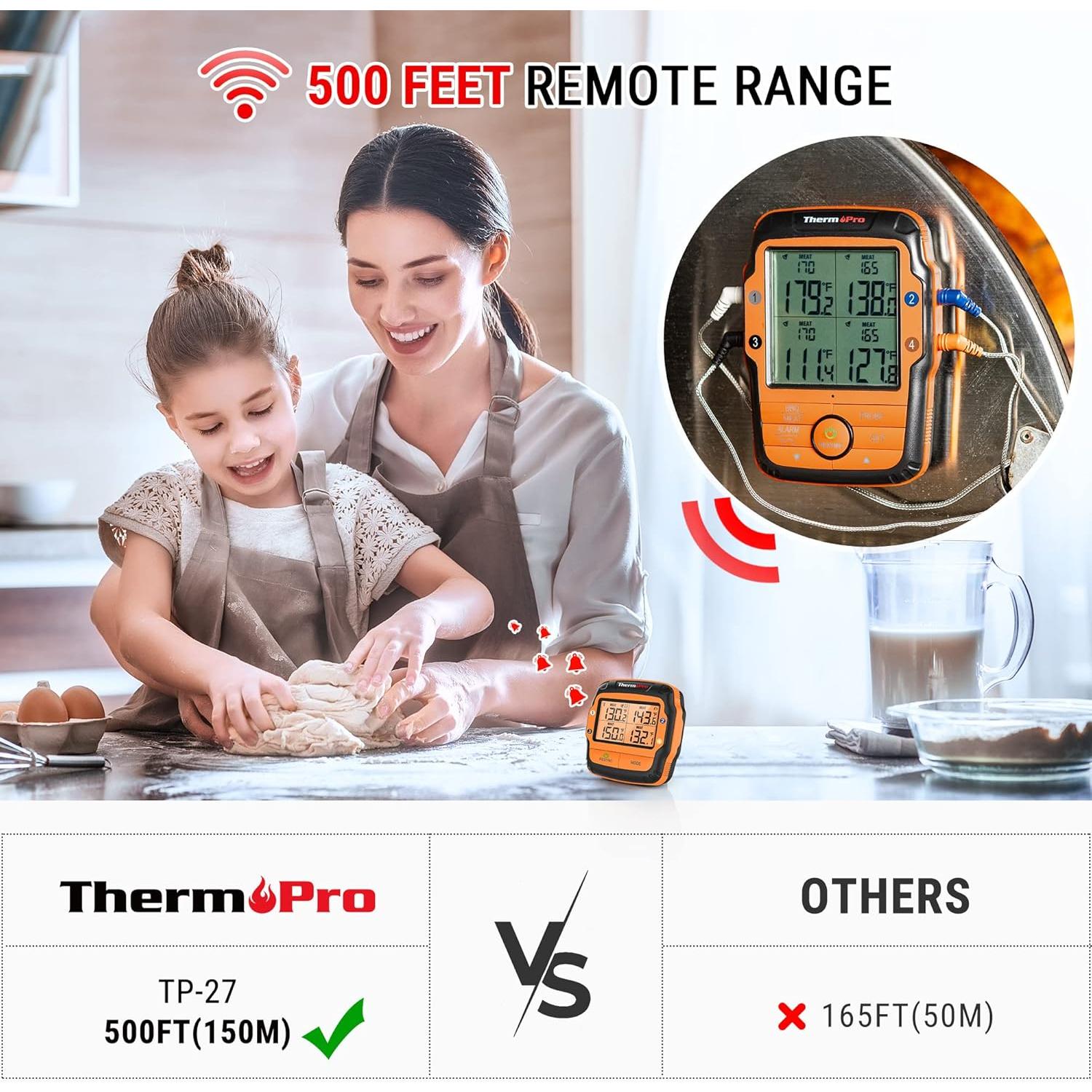 Termómetro Digital Inalámbrico ThermoPro TP27 4 Sondas 500FT