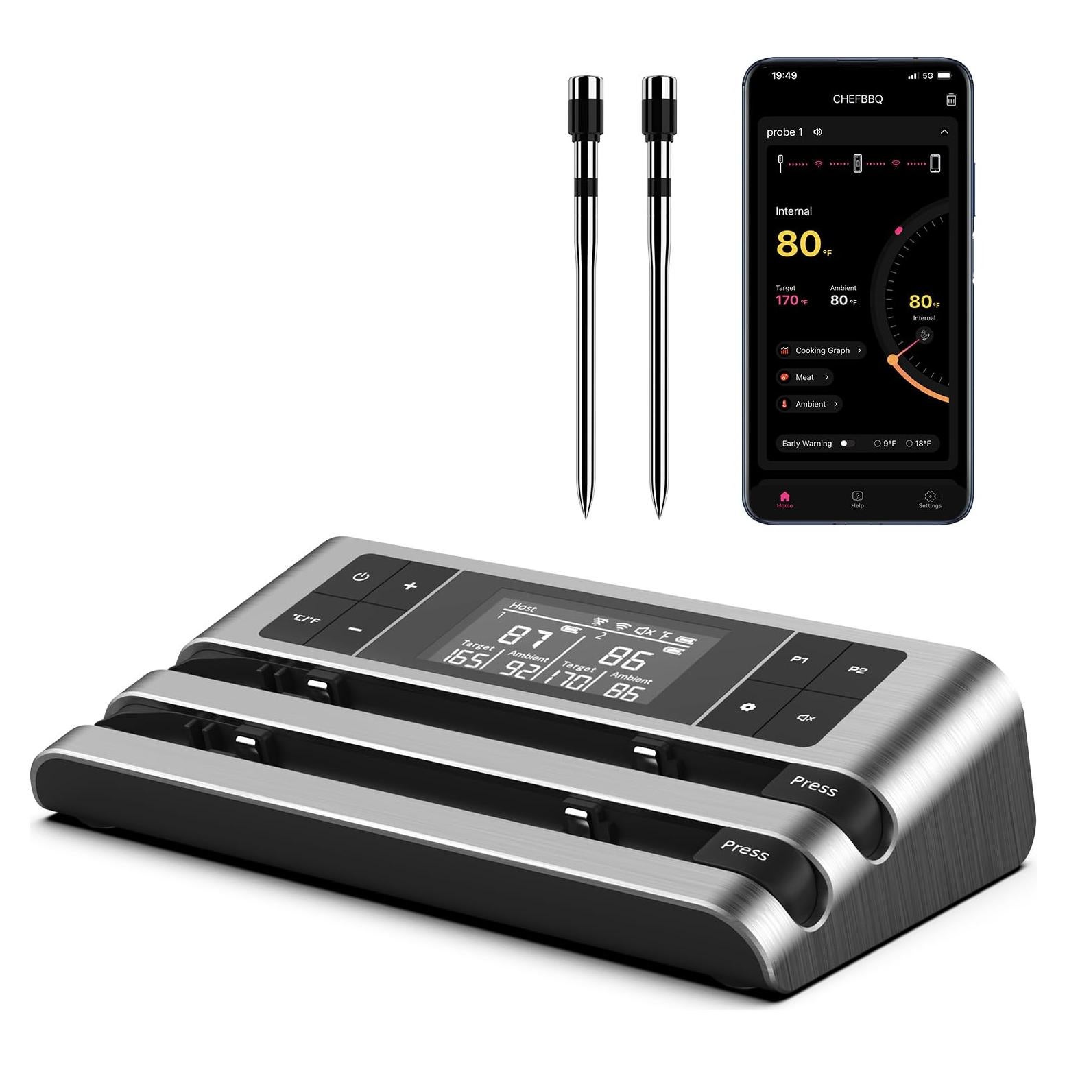 Termómetro de Carne Inalámbrico Hongkang HK-W02 Doble Sensor