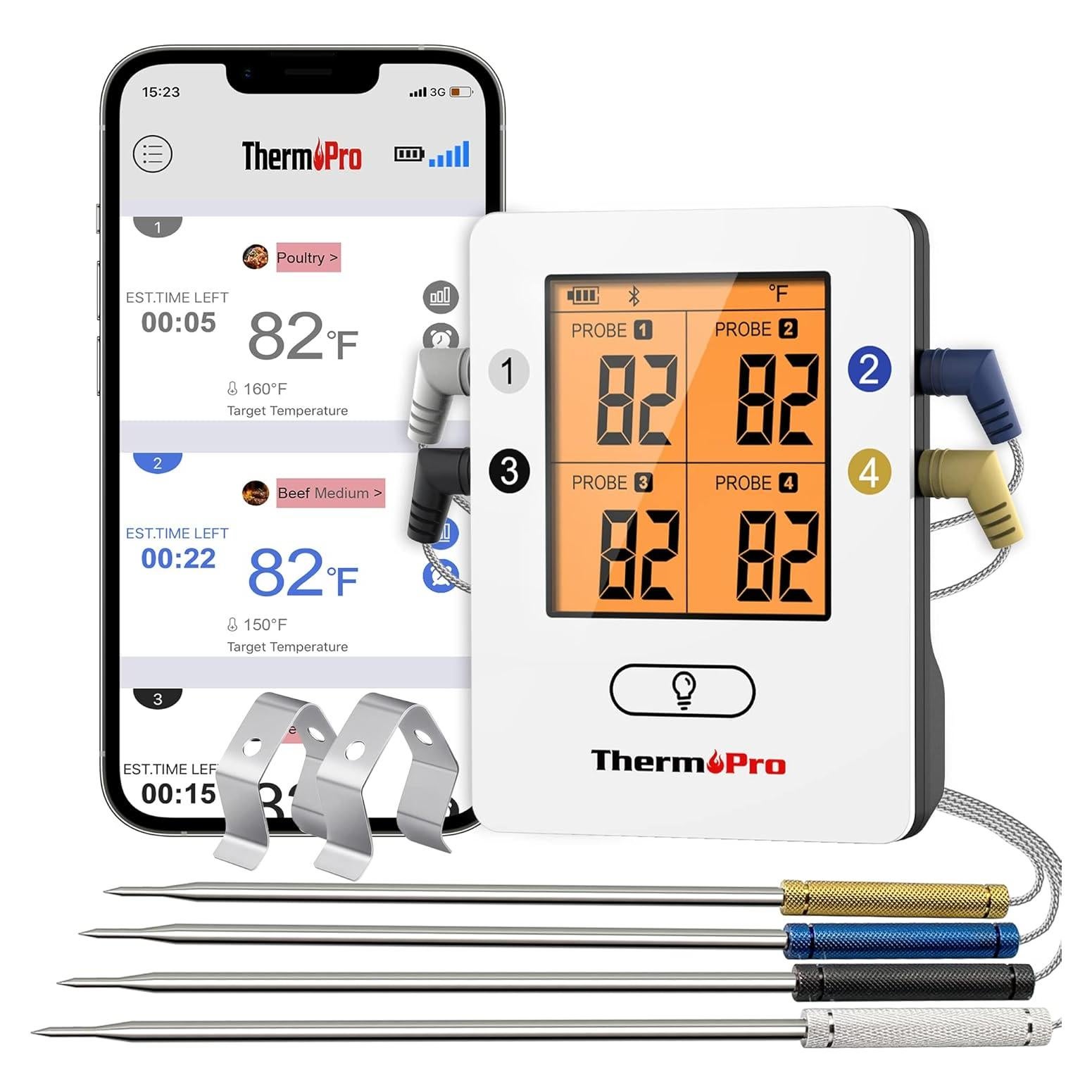 Termómetro de carne inalámbrico ThermoPro TP25 198m 4 sondas