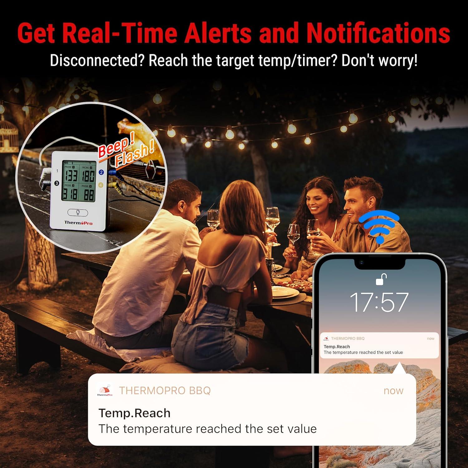 Termómetro de carne inalámbrico ThermoPro TP25 198m 4 sondas