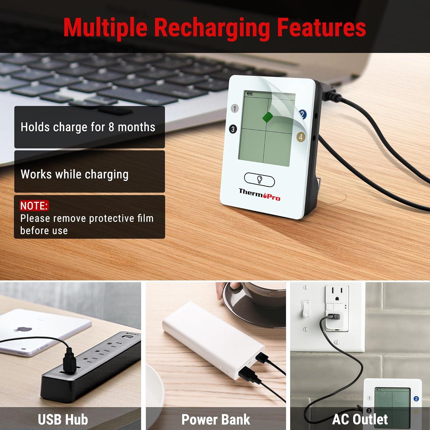 Termómetro de carne inalámbrico ThermoPro TP25 198m 4 sondas