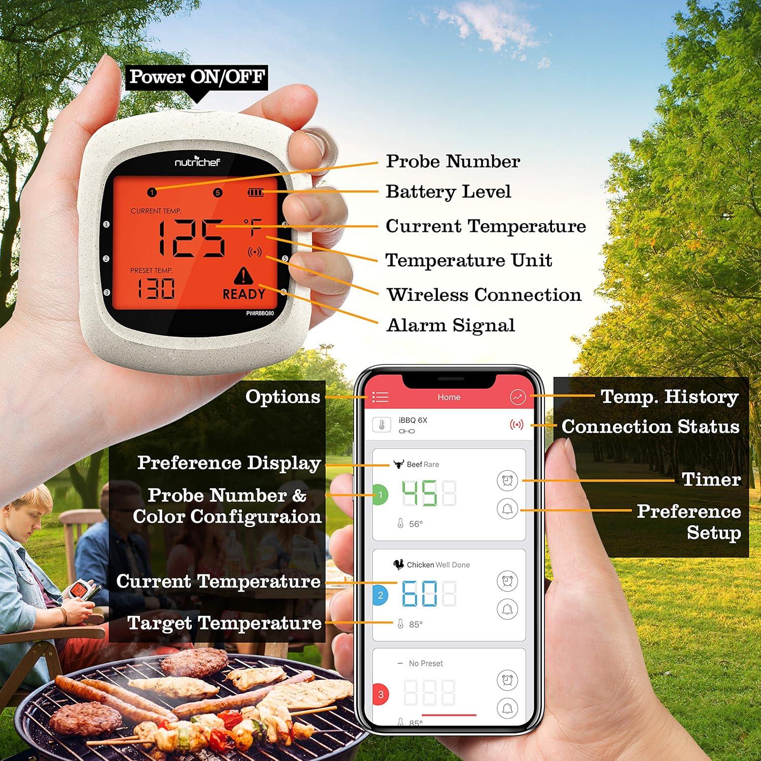 Termómetro de Carne Bluetooth NutriChef PWIRBBQ80 2 Probes