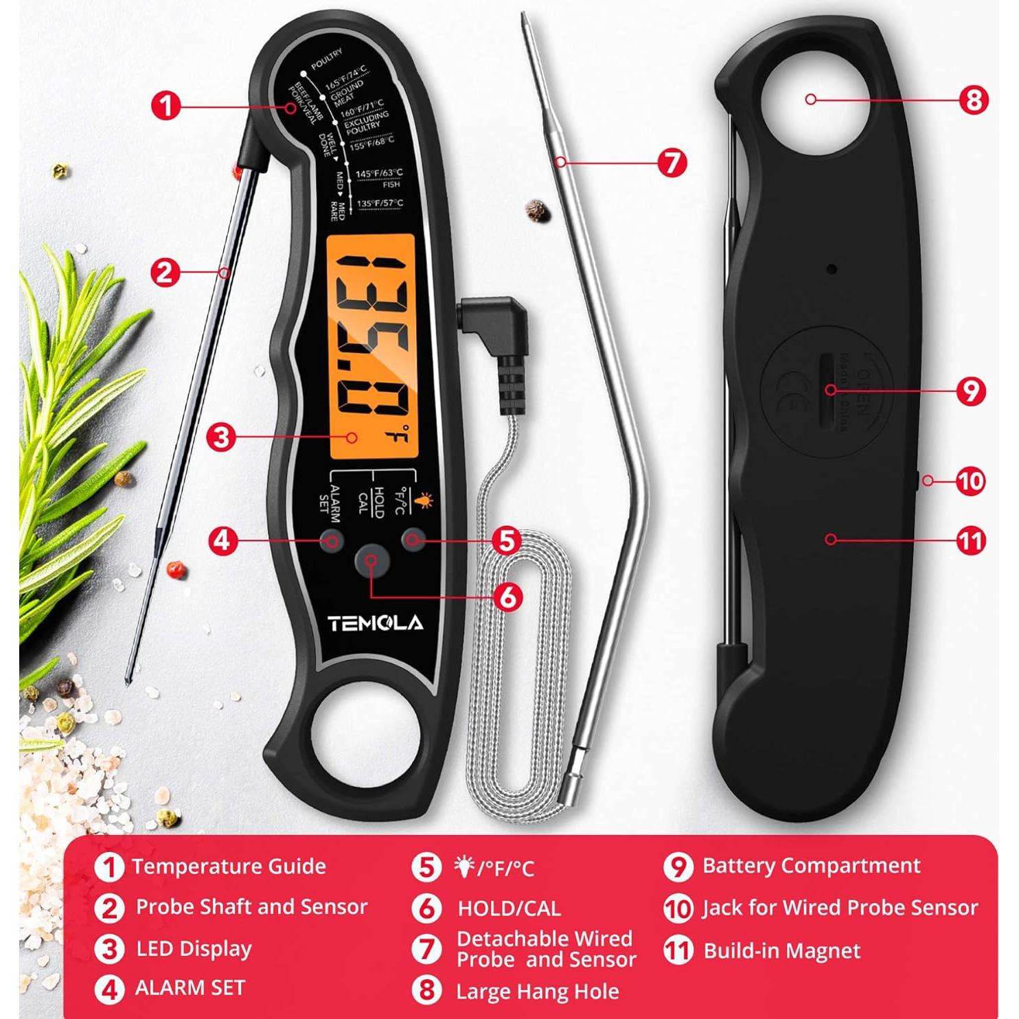 Termómetro de Carne TEMOLA TM27 Digital Doble Sonda 2 en 1