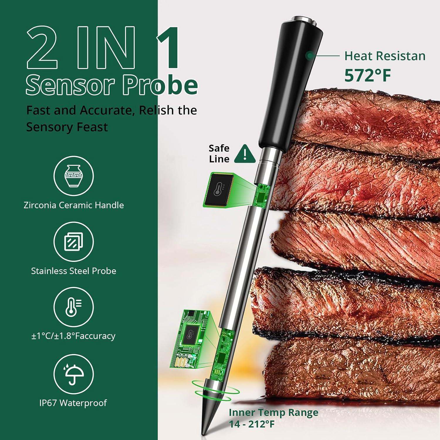 Termómetro de Carne Inalámbrico CharMeter Verde Bluetooth 500m