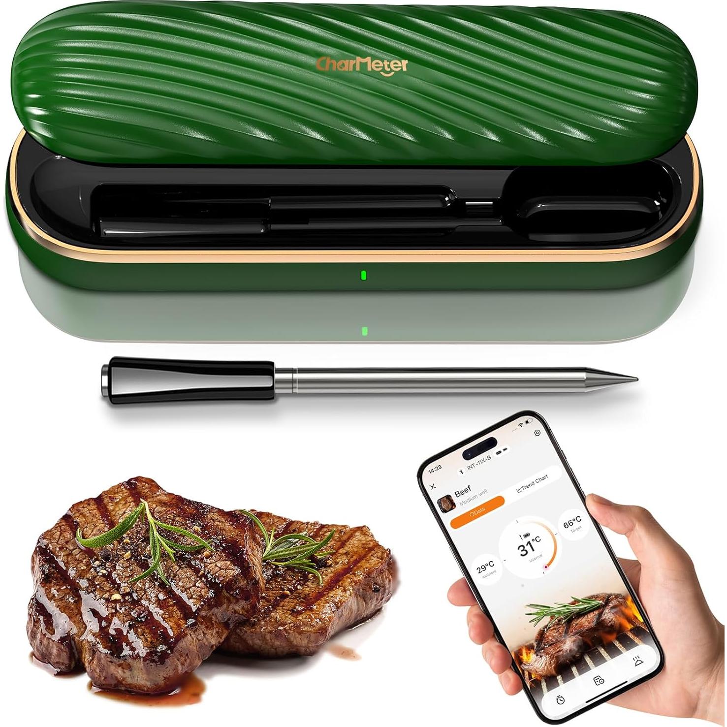 Termómetro de Carne Inalámbrico CharMeter Verde Bluetooth 500m