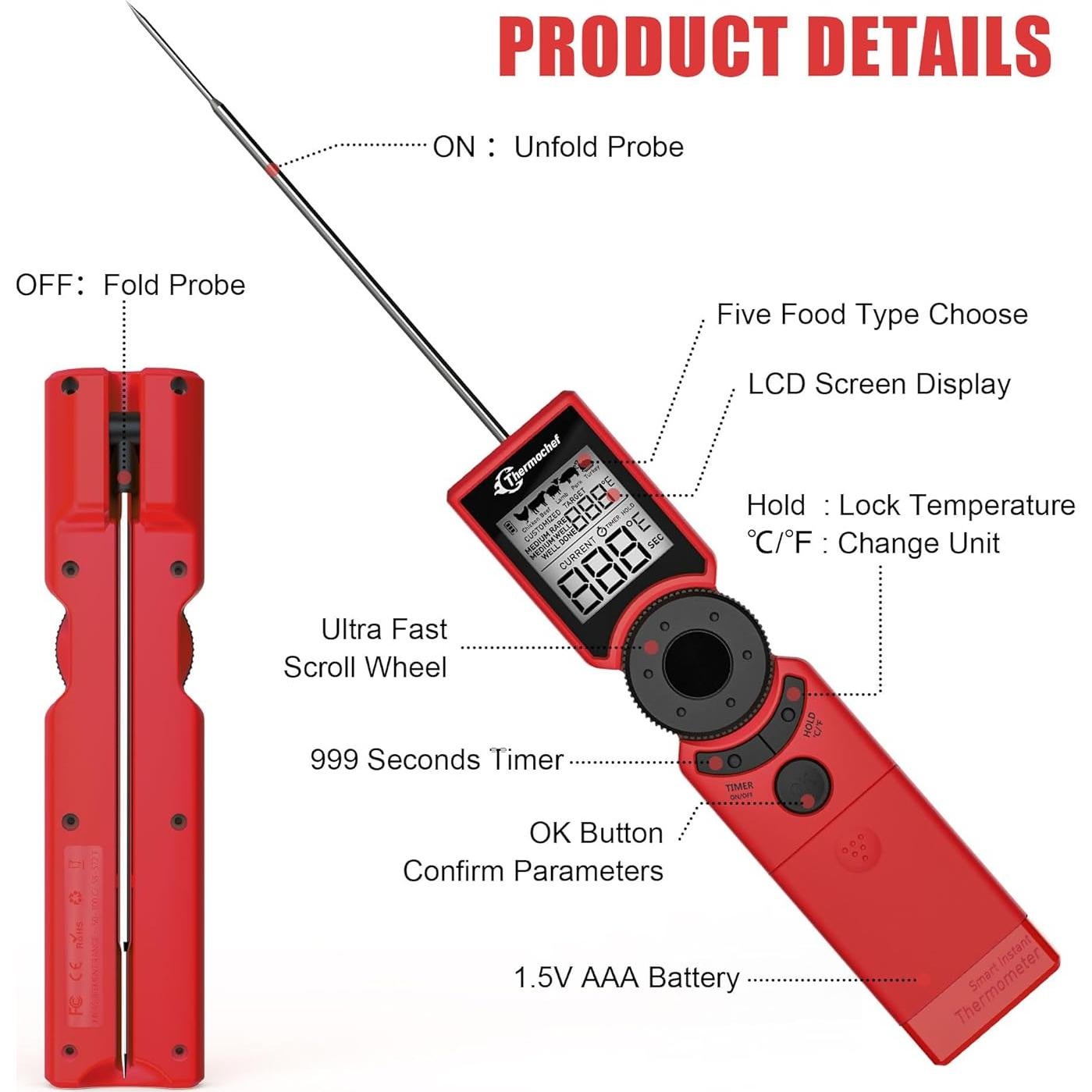 Termómetro Digital de Carne Thermochef Mini6, Precisión 1% °C