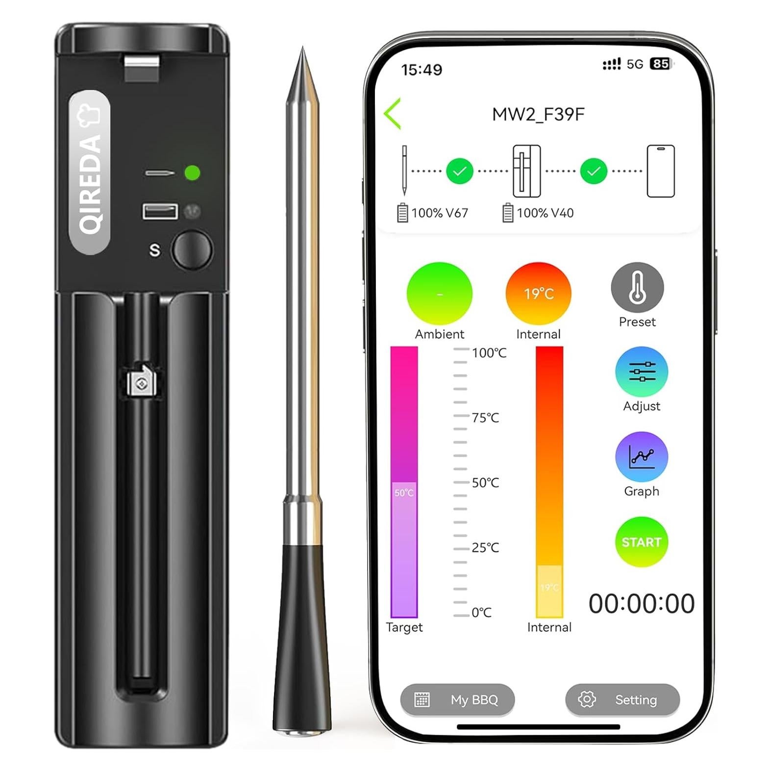 Termómetro de carne inalámbrico QIREDA Bluetooth 5.3 243 m