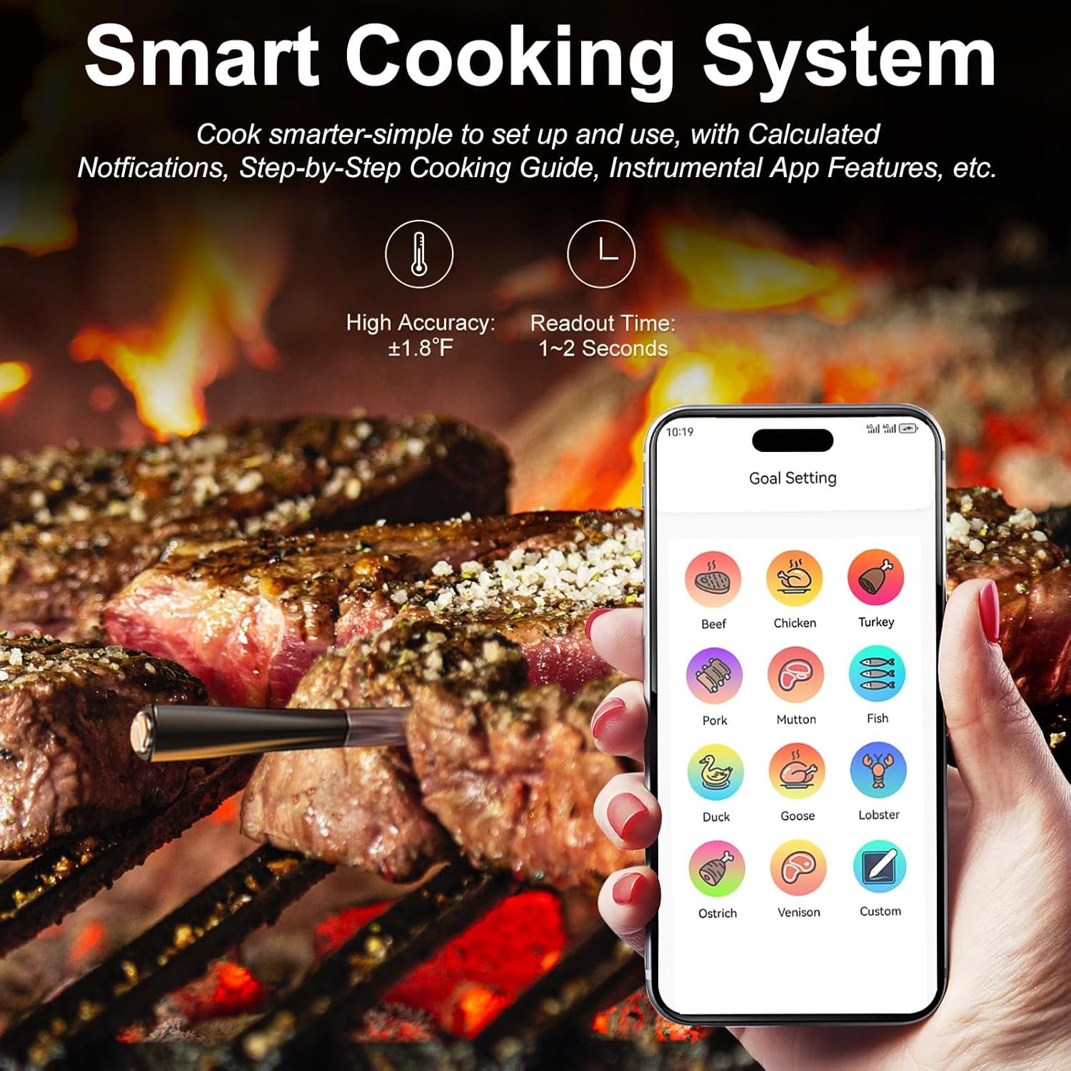 Termómetro de carne inalámbrico QIREDA Bluetooth 5.3 243 m