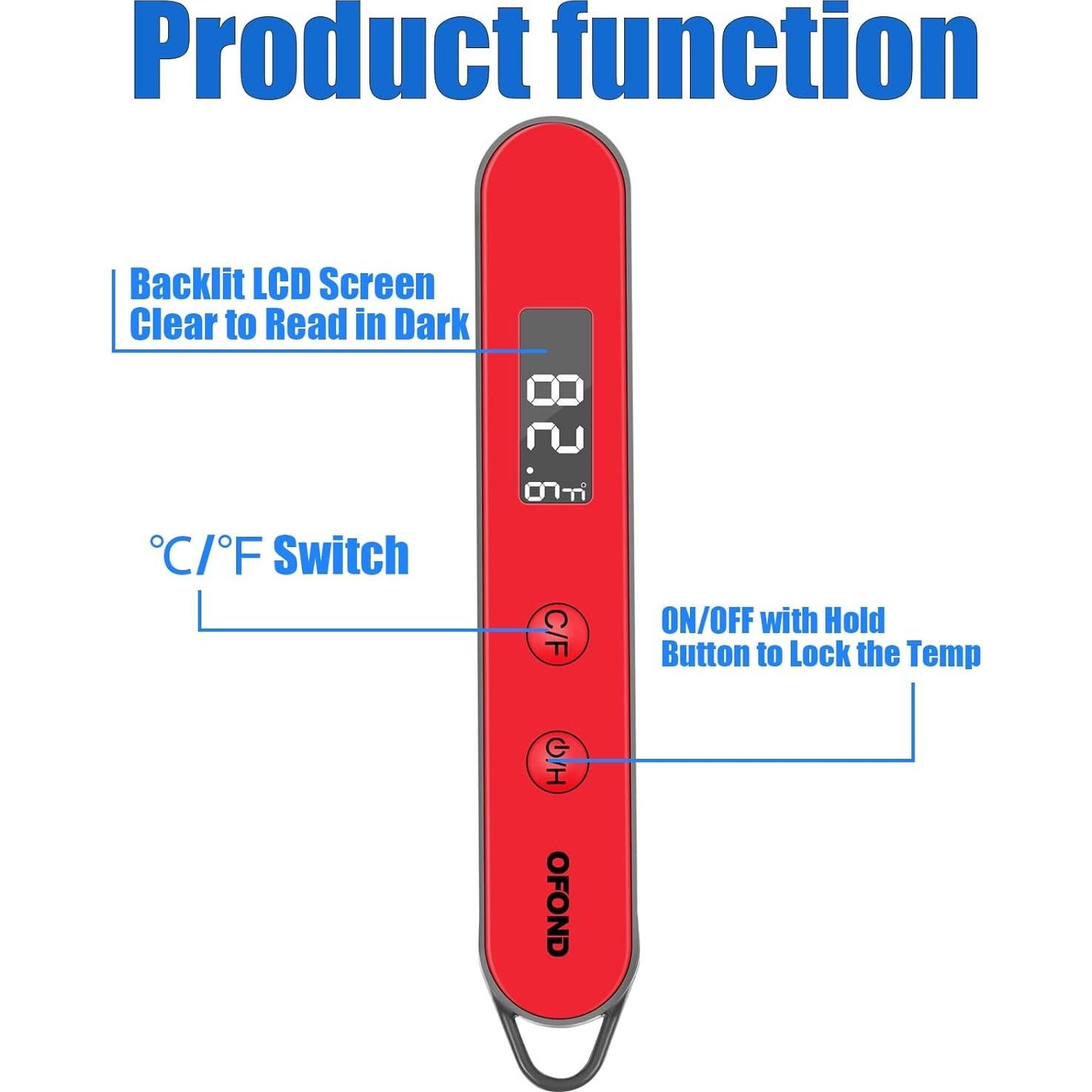 Termómetro Digital de Carne OFOND Rojo Plegable LCD 300°C