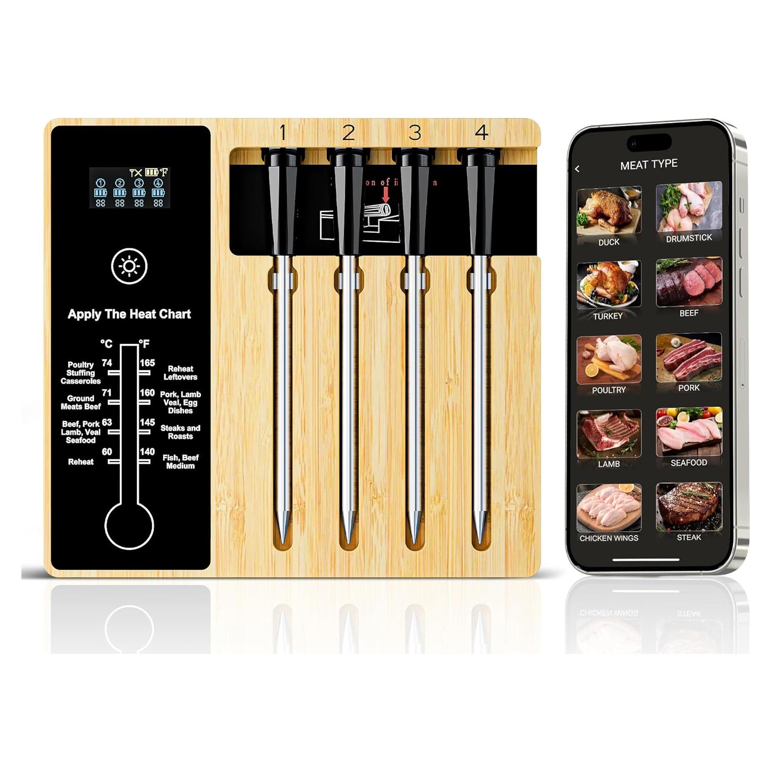 Termómetro de Carne Inalámbrico NIGOGOR FM230 con 4 Probes