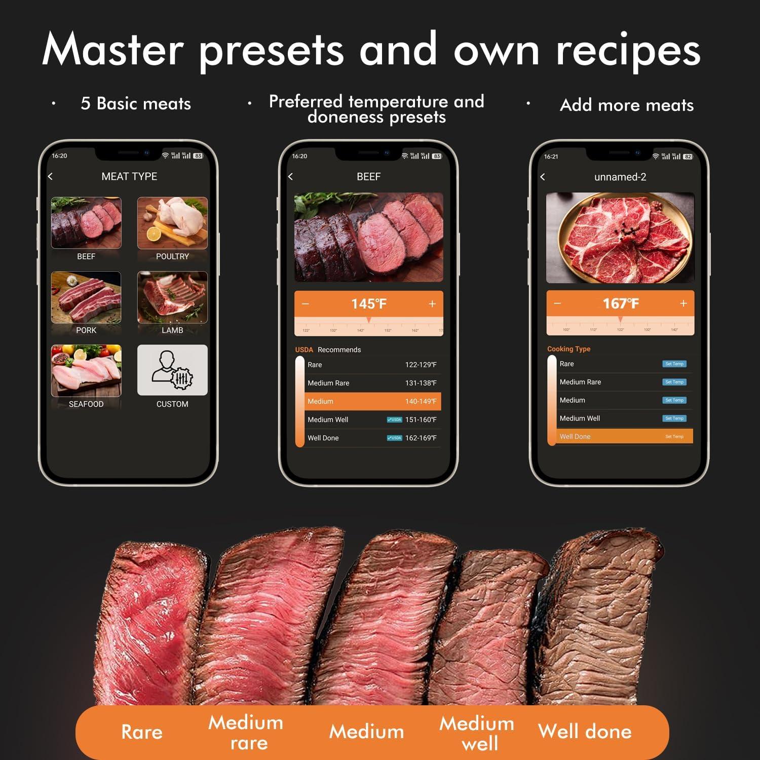 Termómetro de Carne Inalámbrico NIGOGOR FM230 con 4 Probes