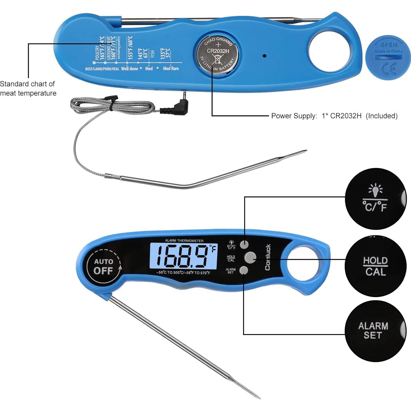 Termómetro Digital de Carne Comluck CA002 2-en-1 con Alarma