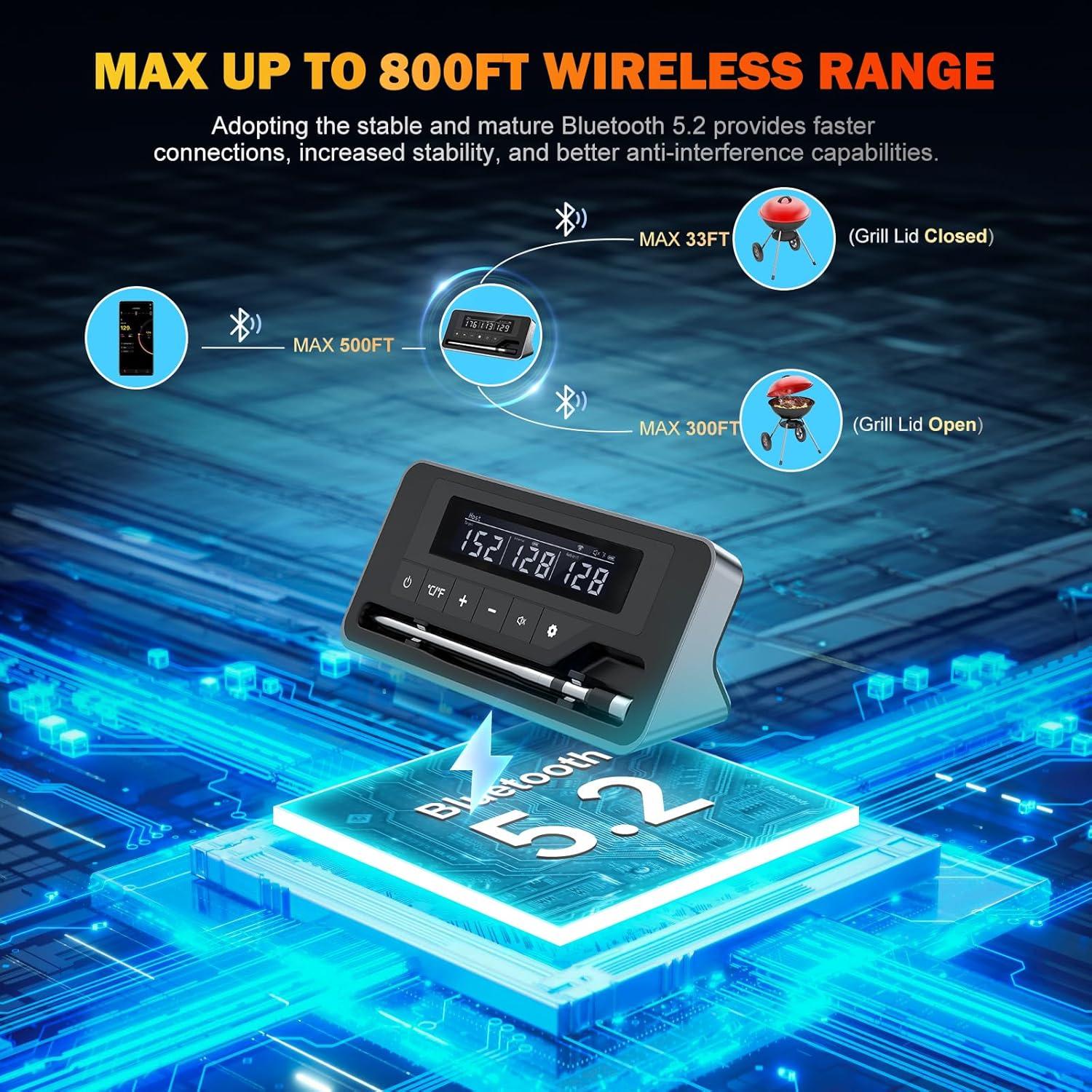 Termómetro de Carne Inalámbrico NoWoW BQ50 Bluetooth 800FT