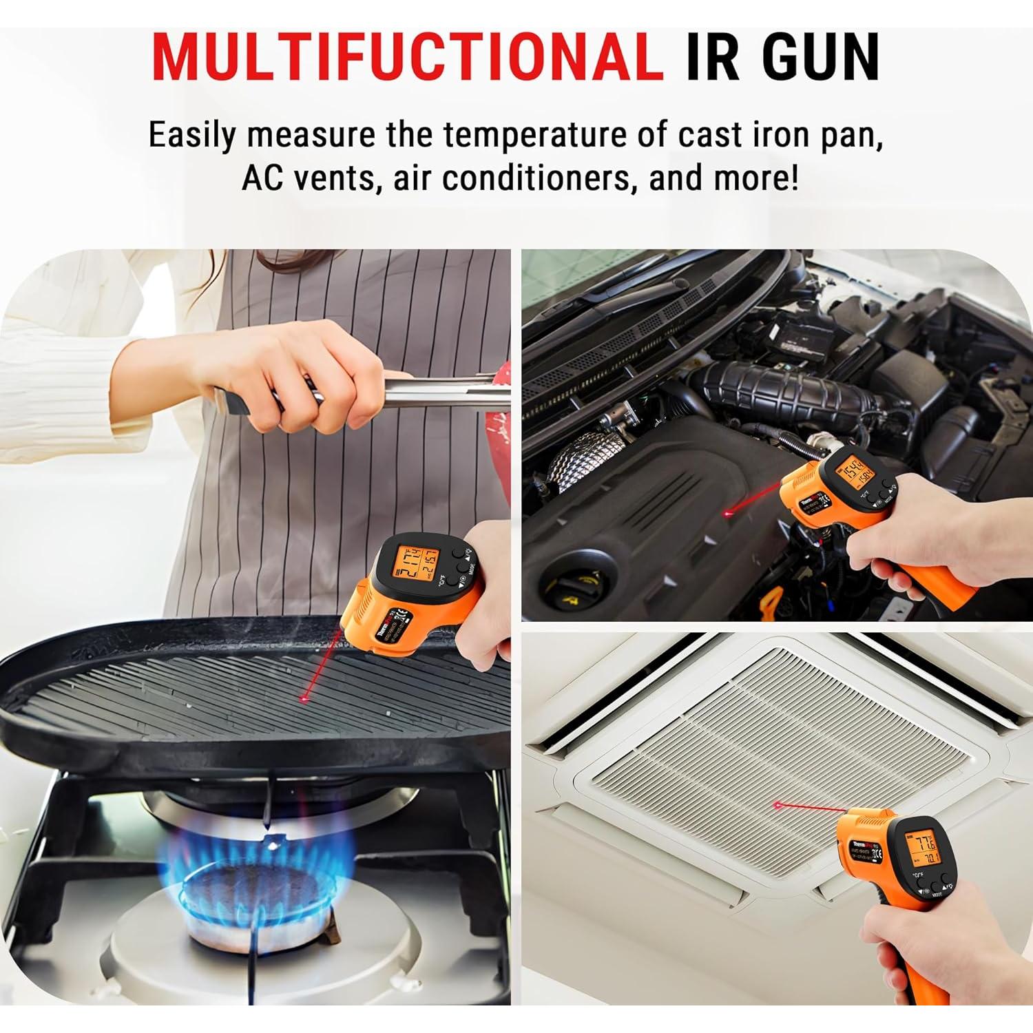 Termómetro Infrarrojo ThermoPro TP30, 550°C, Precisión Alta