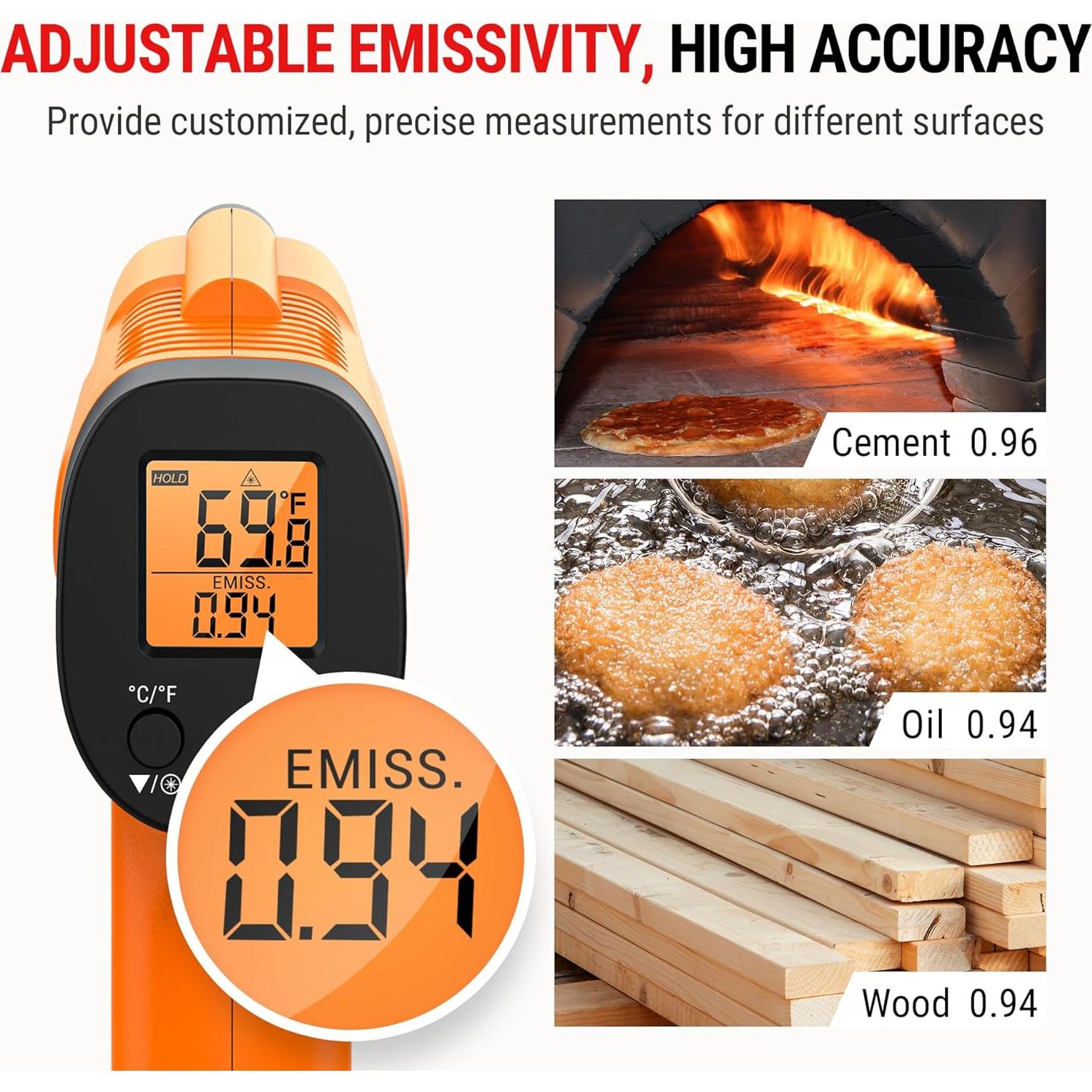 Termómetro Infrarrojo ThermoPro TP30, 550°C, Precisión Alta