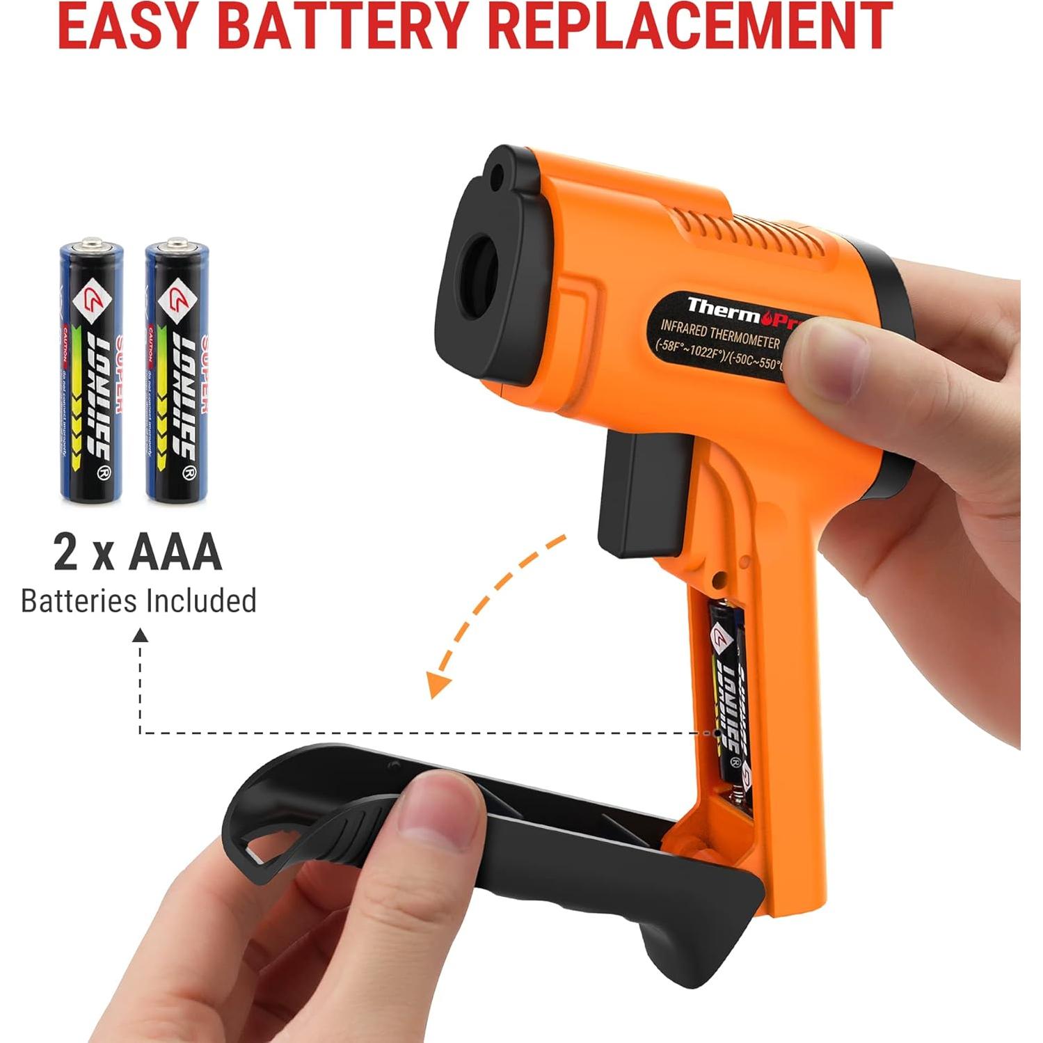 Termómetro Infrarrojo ThermoPro TP30, 550°C, Precisión Alta