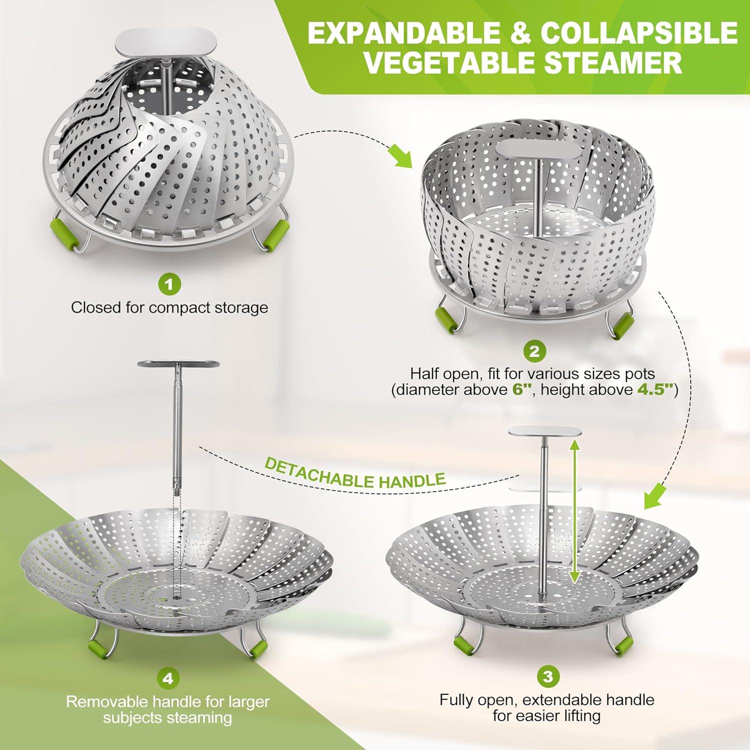 Cesta de Vapor Pavsrmy Acero Inoxidable Expandible 15-23 cm