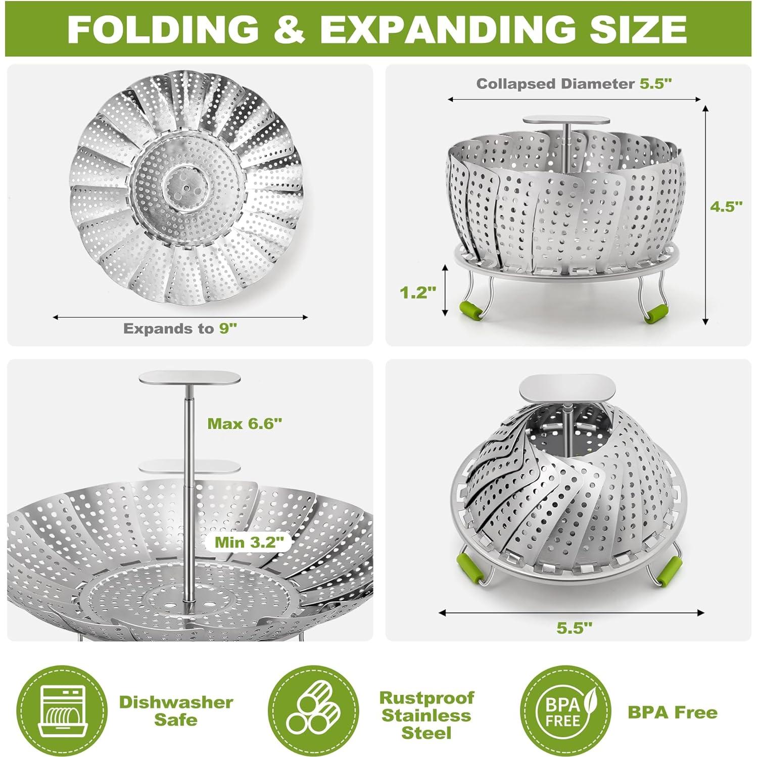 Cesta de Vapor Pavsrmy Acero Inoxidable Expandible 15-23 cm