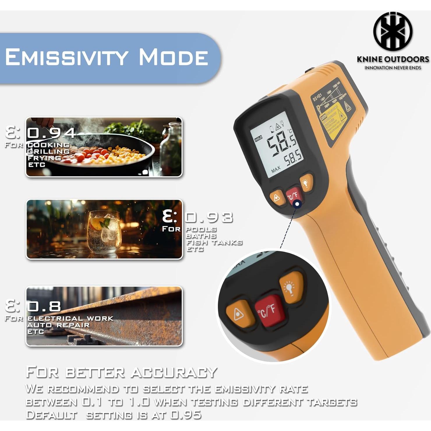 Termómetro Infrarrojo KNINE OUTDOORS Laser -50°C a 600°C