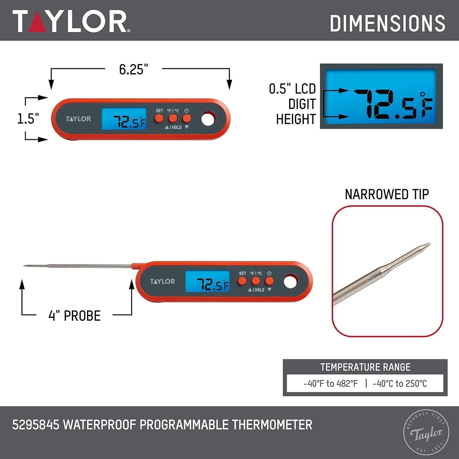 Termómetro Digital de Cocina Taylor Plegable IPX7 con Sonda