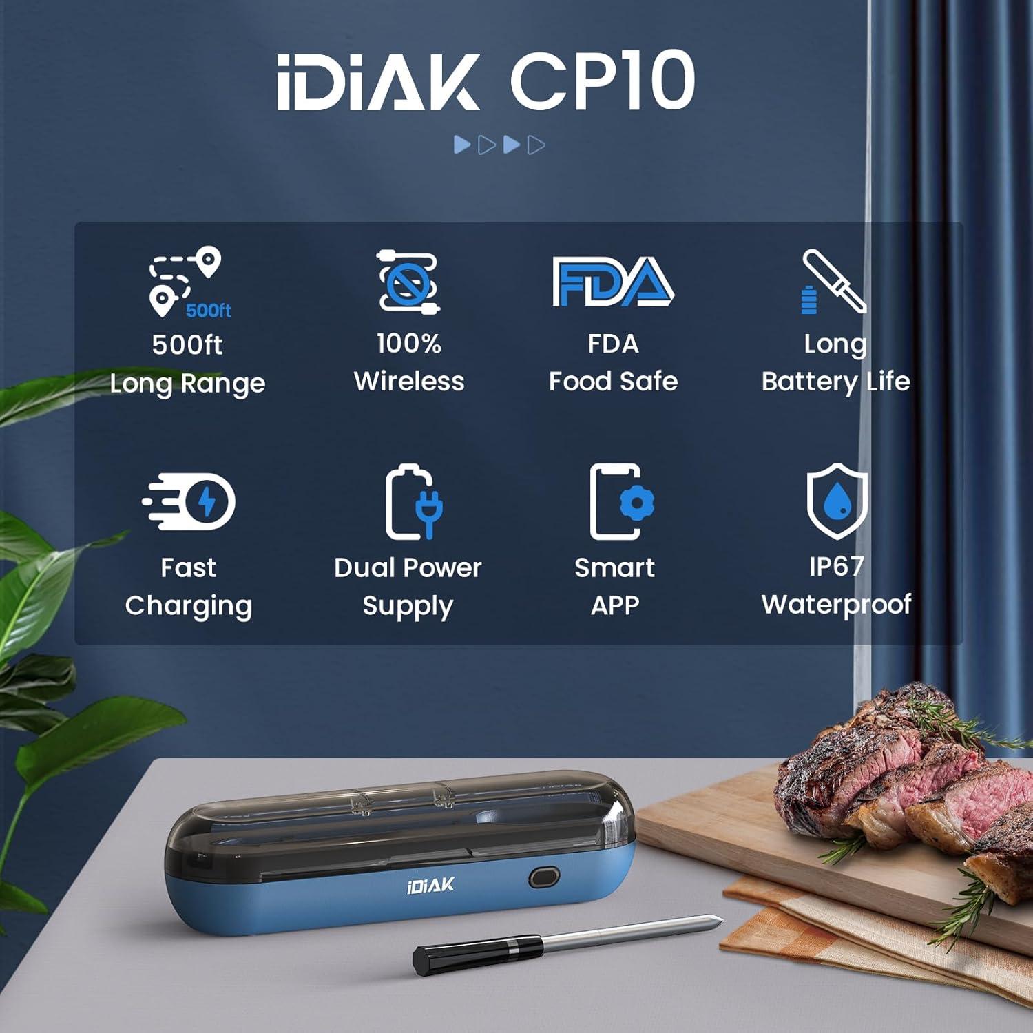 Termómetro de Carne Inalámbrico iDiAK CP10 Doble Sensor 152m