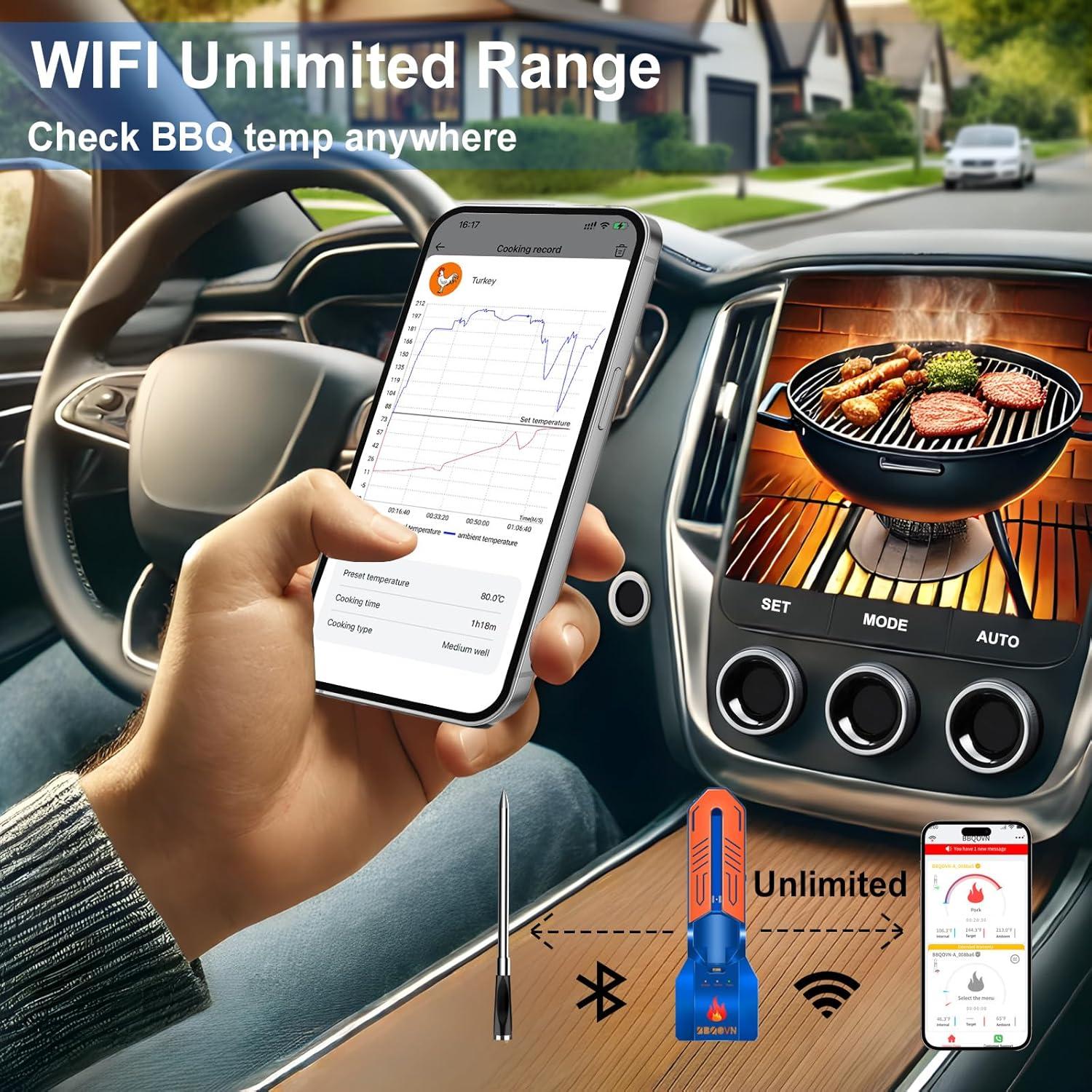 Termómetro de Carne Inalámbrico WiFi BBQOVN BBQ4 7 Sensores