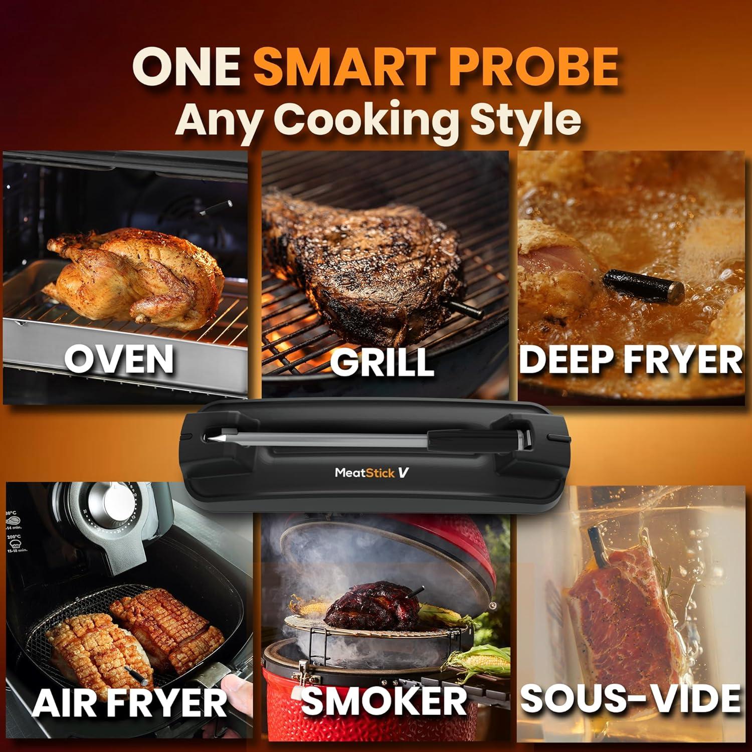 Termómetro de Carne Inalámbrico MeatStick V, 648°C, WiFi/Bluetooth