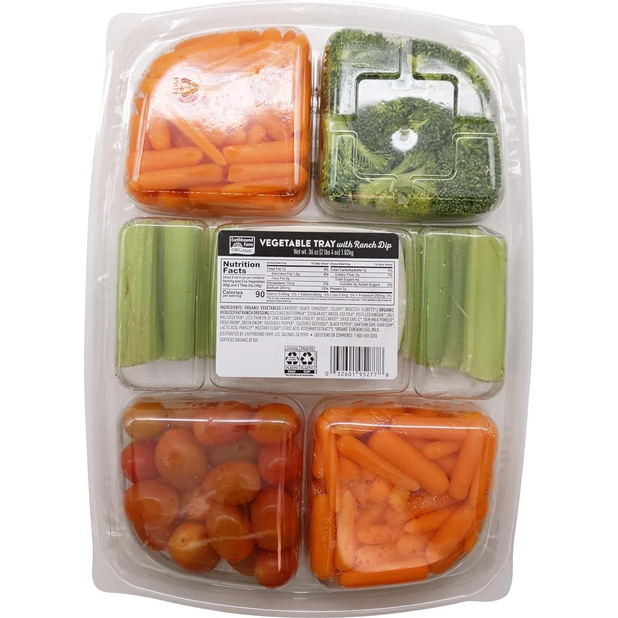 Bandeja de Verduras Orgánicas EARTHBOUND FARM con Salsa Ranch 1021g