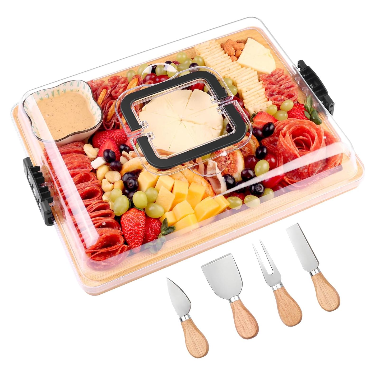 Tabla de Charcutería CAWIU Portátil con Tapa y 4 Utensilios