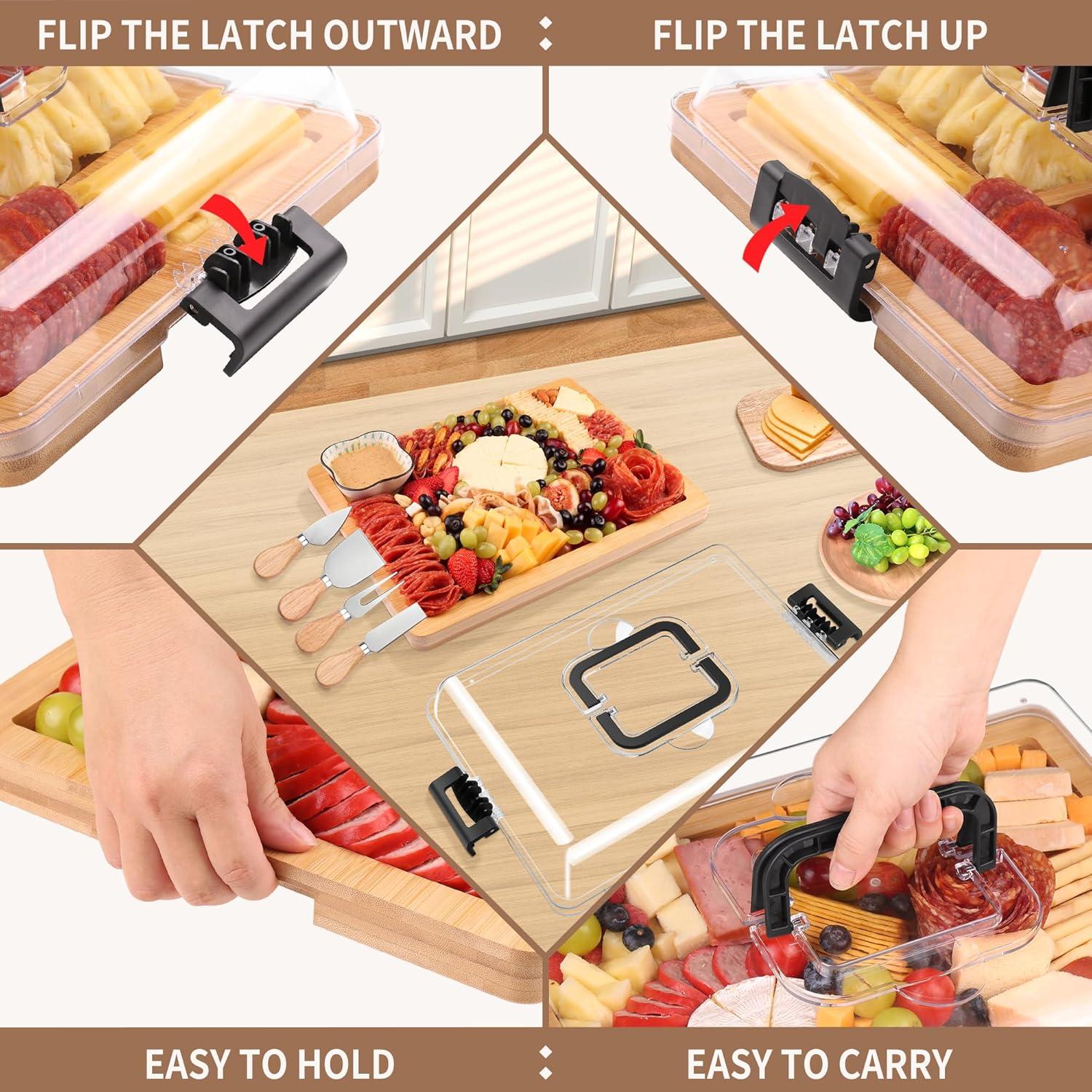 Tabla de Charcutería CAWIU Portátil con Tapa y 4 Utensilios