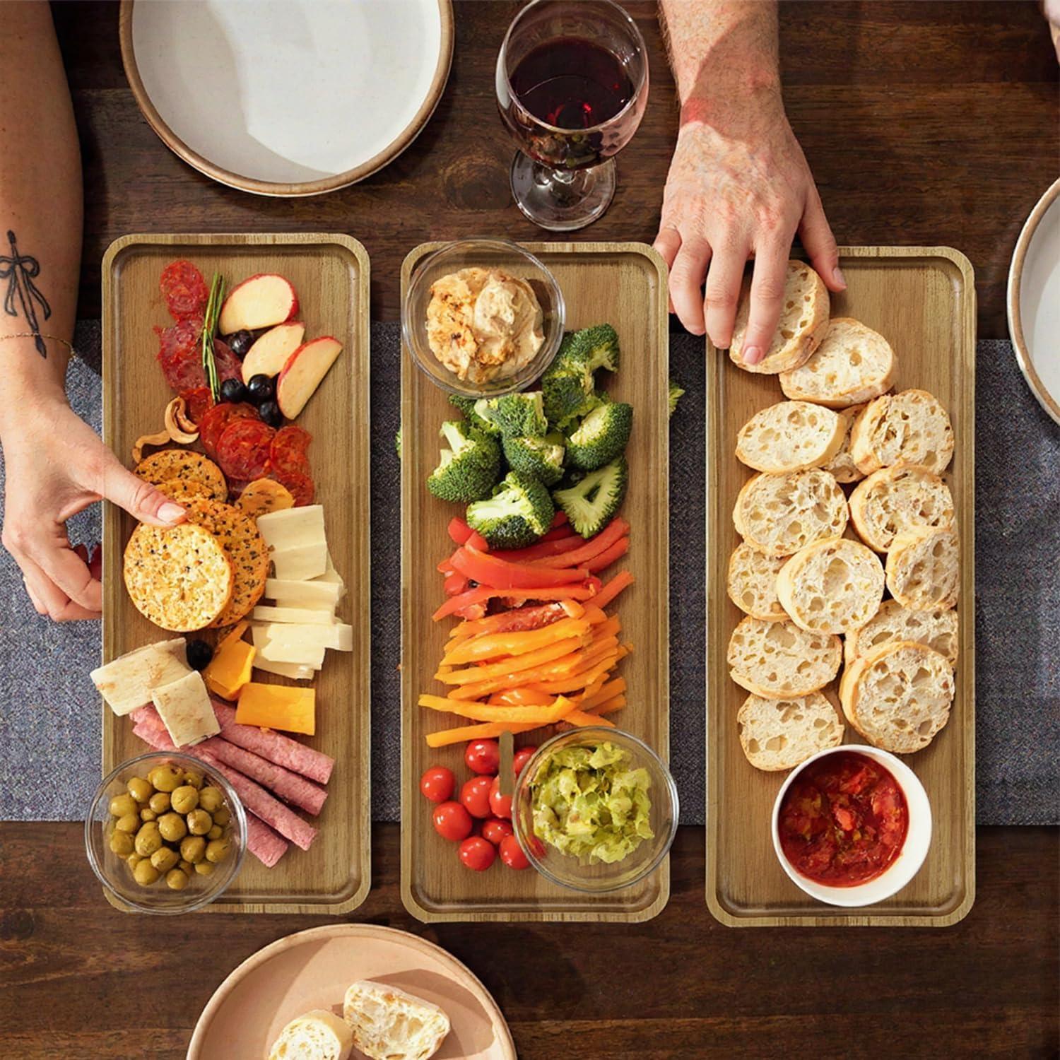 Bandeja de Servicio de Madera de Acacia Linwnil 36x14 cm