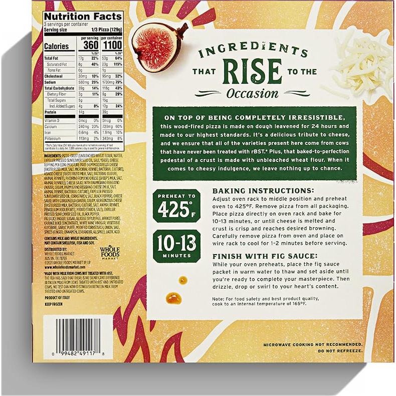 Pizza Congelada de Quesos Italianos Whole Foods 390 g