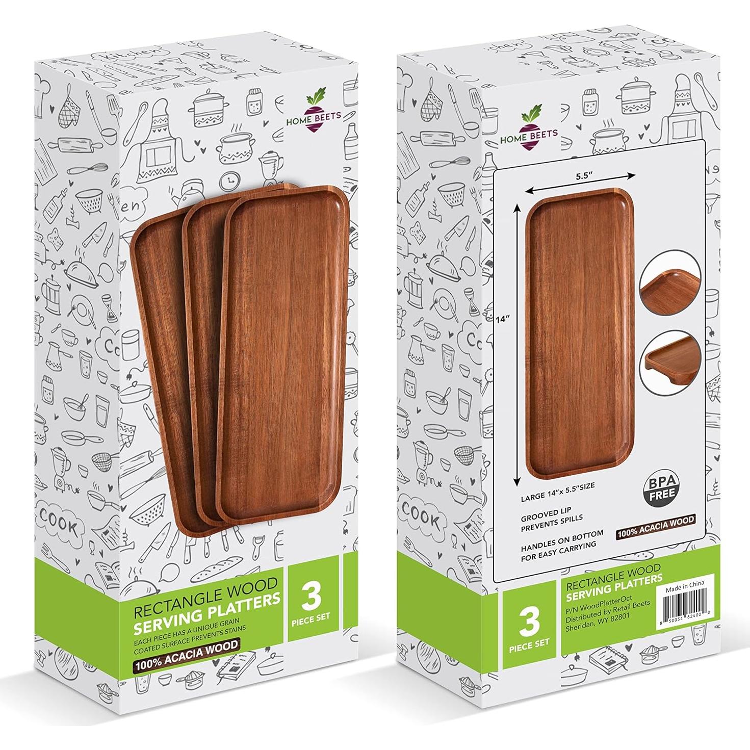 Juego de 3 Bandejas de Madera Acacia Home Beets 35,5x14 cm