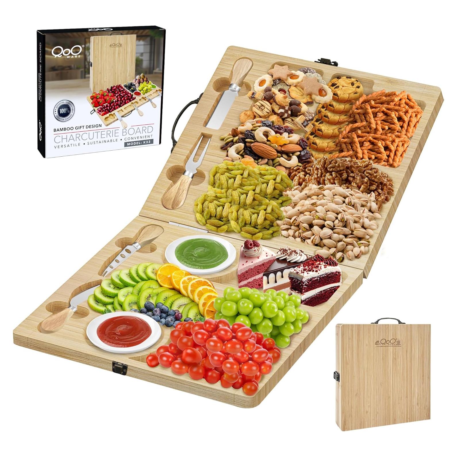 Juego de Tablas de Charcutería QooWare de Bambú Plegable 1.74kg