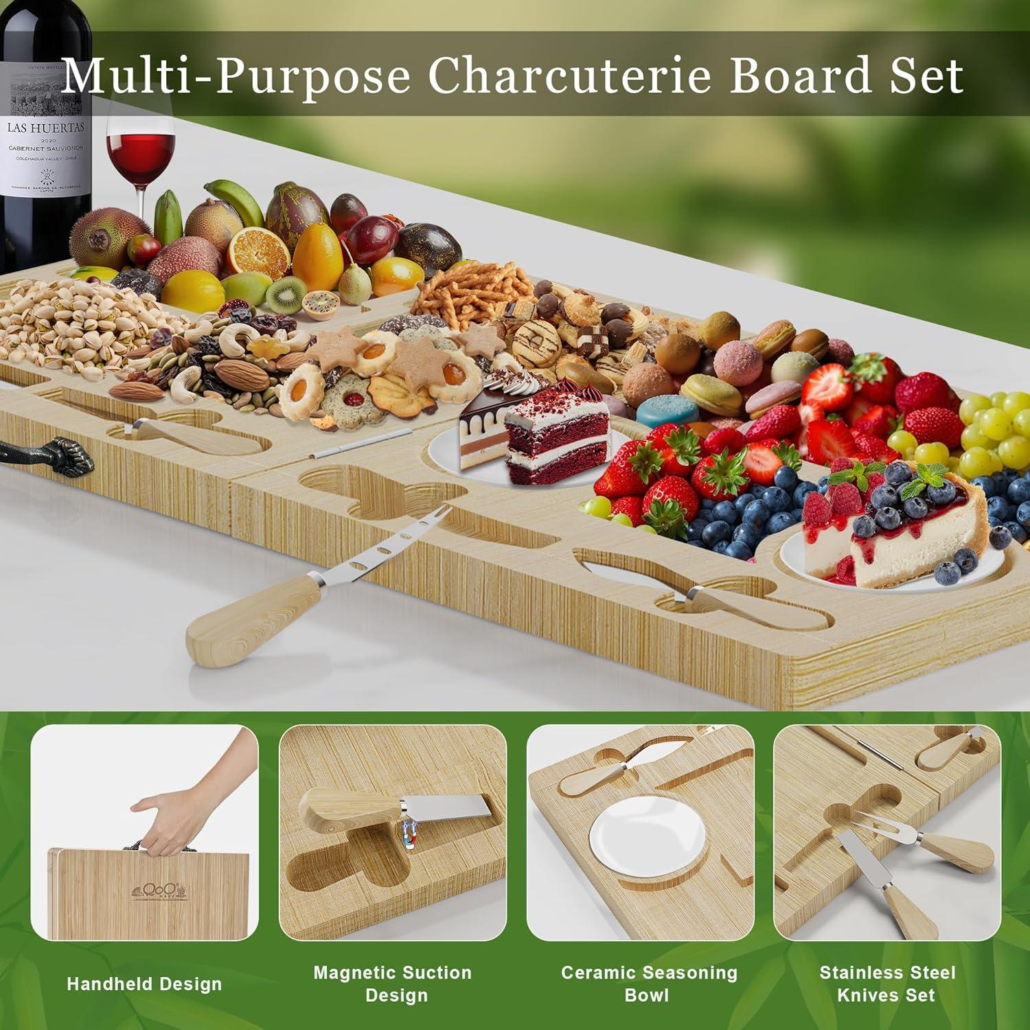 Juego de Tablas de Charcutería QooWare de Bambú Plegable 1.74kg