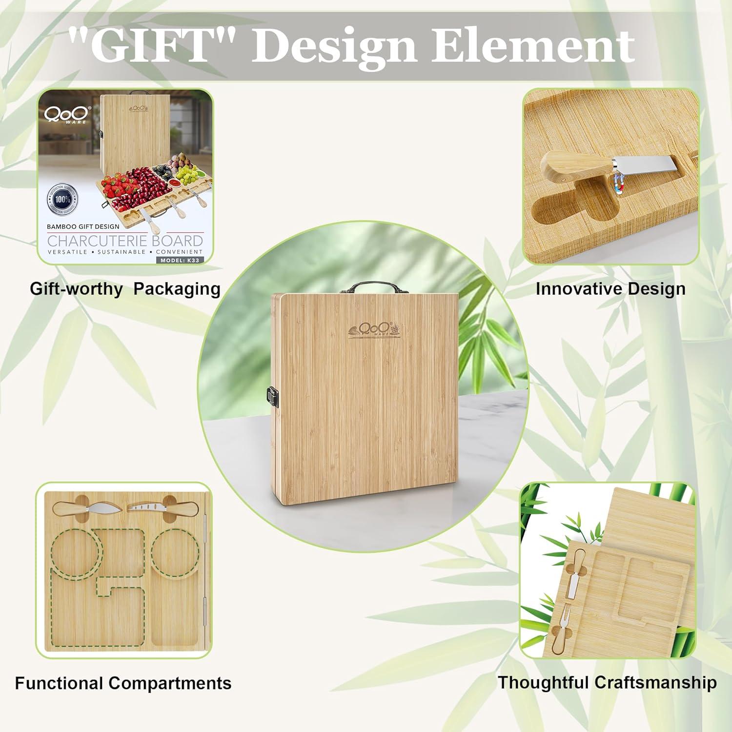 Juego de Tablas de Charcutería QooWare de Bambú Plegable 1.74kg